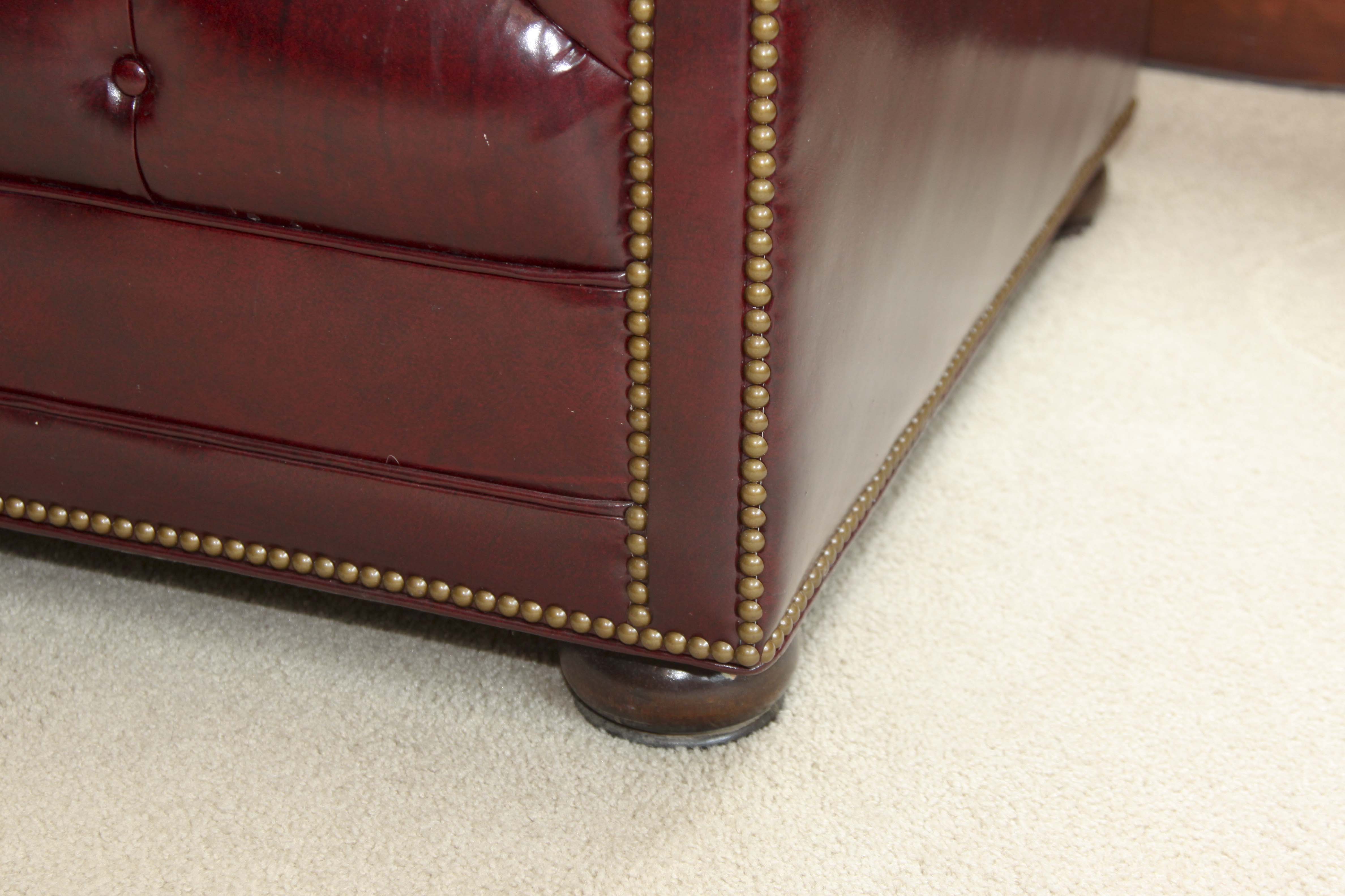 Burgundy Leather "Chesterfield" Style Sofa by Hancock & Moore