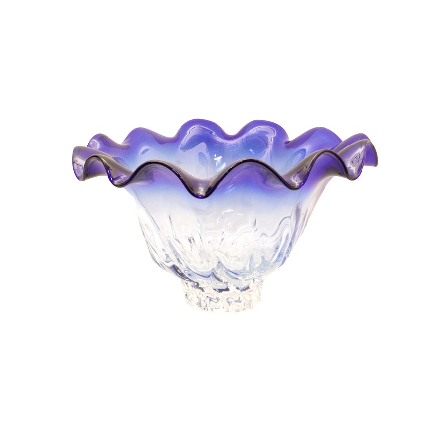 Blue and Clear Glass Swirled Polish Art Glass Bowl