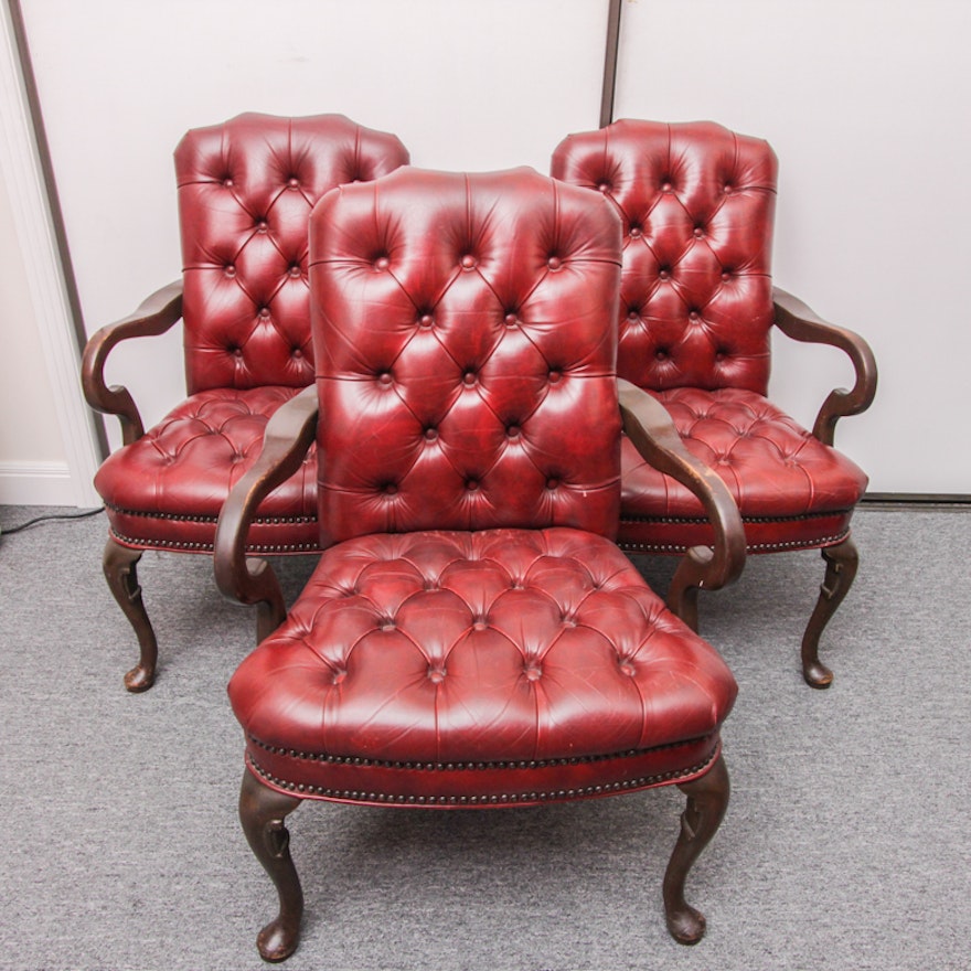 Queen Anne Style Button-Tufted Armchairs by The Leather Factory