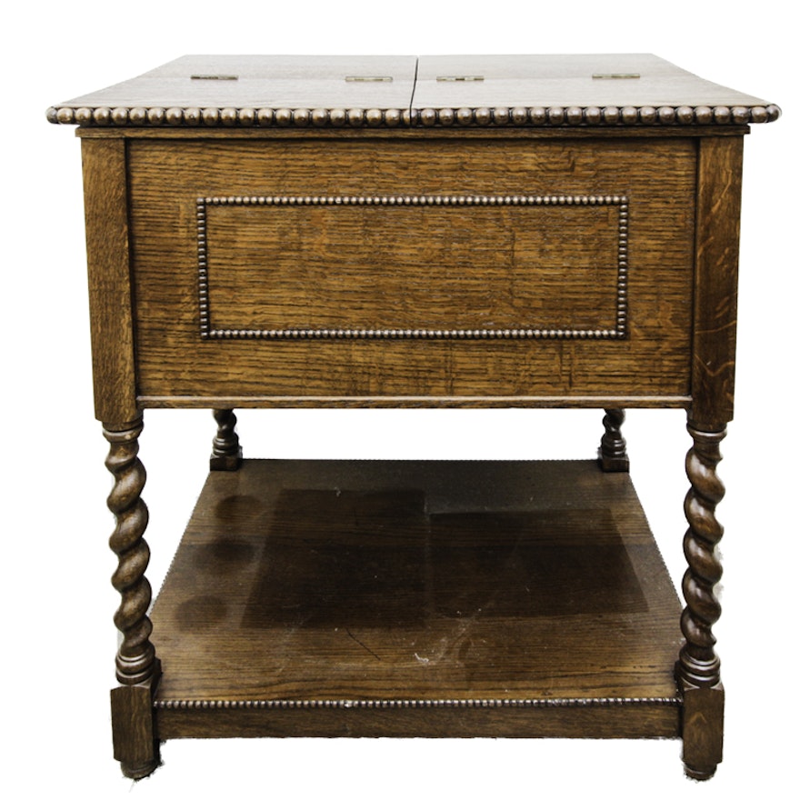 Vintage Jacobean Style Oak Side Cabinet