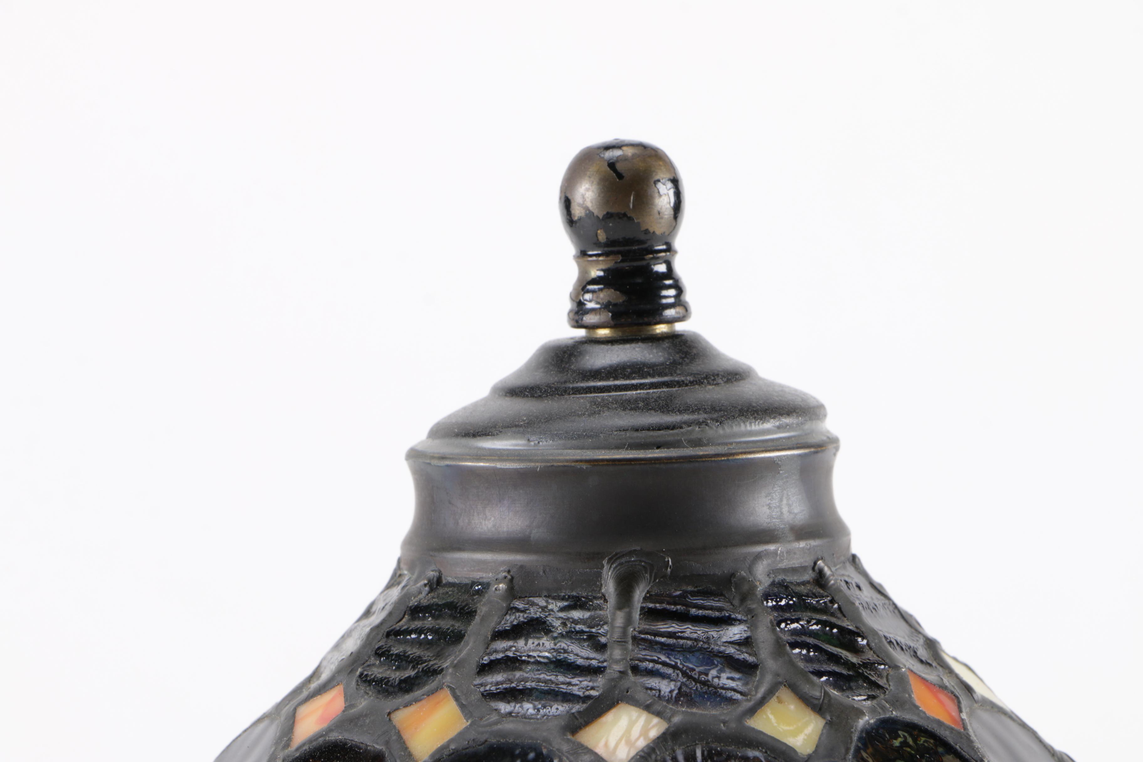 Brass and Red Glass Table Lamp