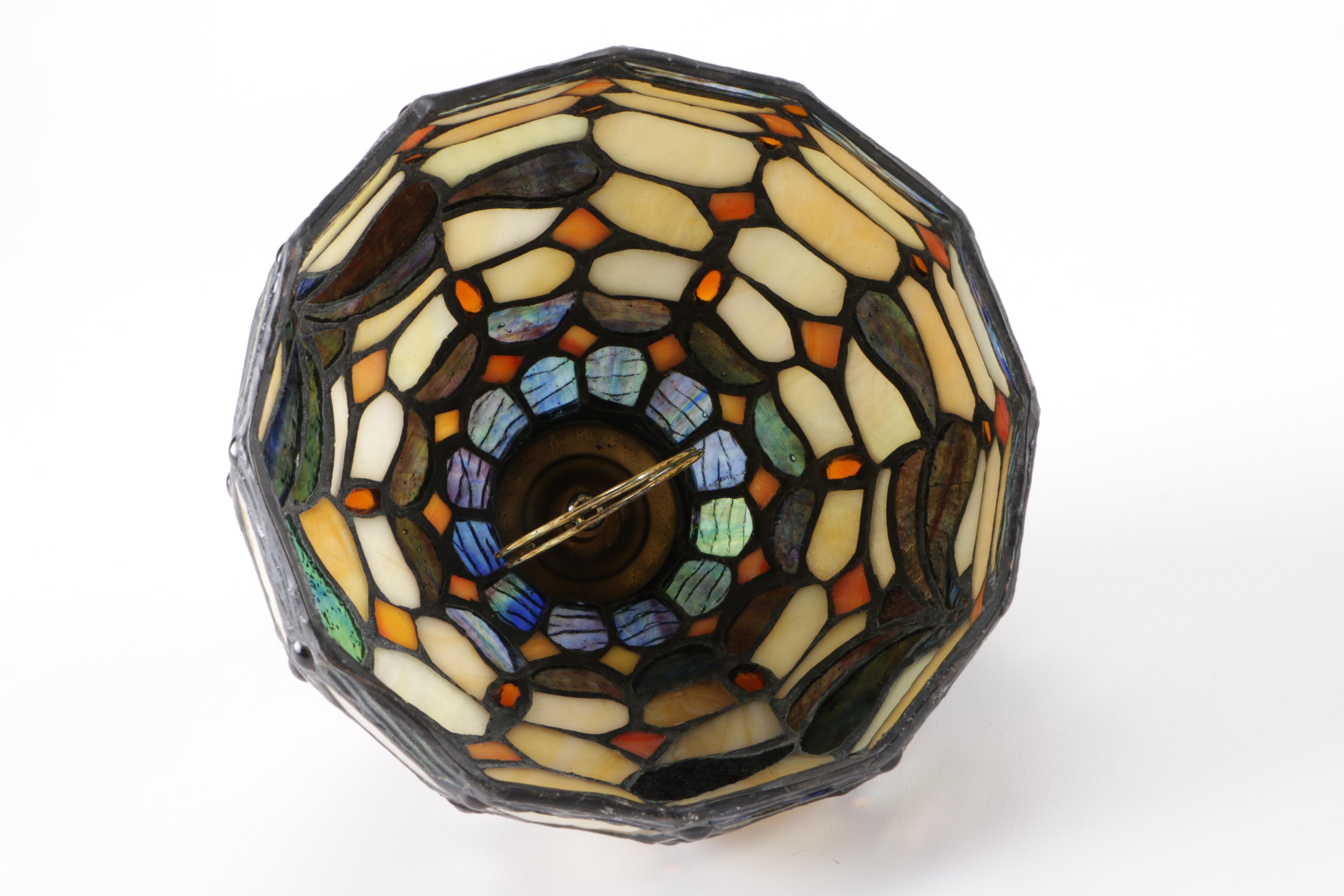 Brass and Red Glass Table Lamp