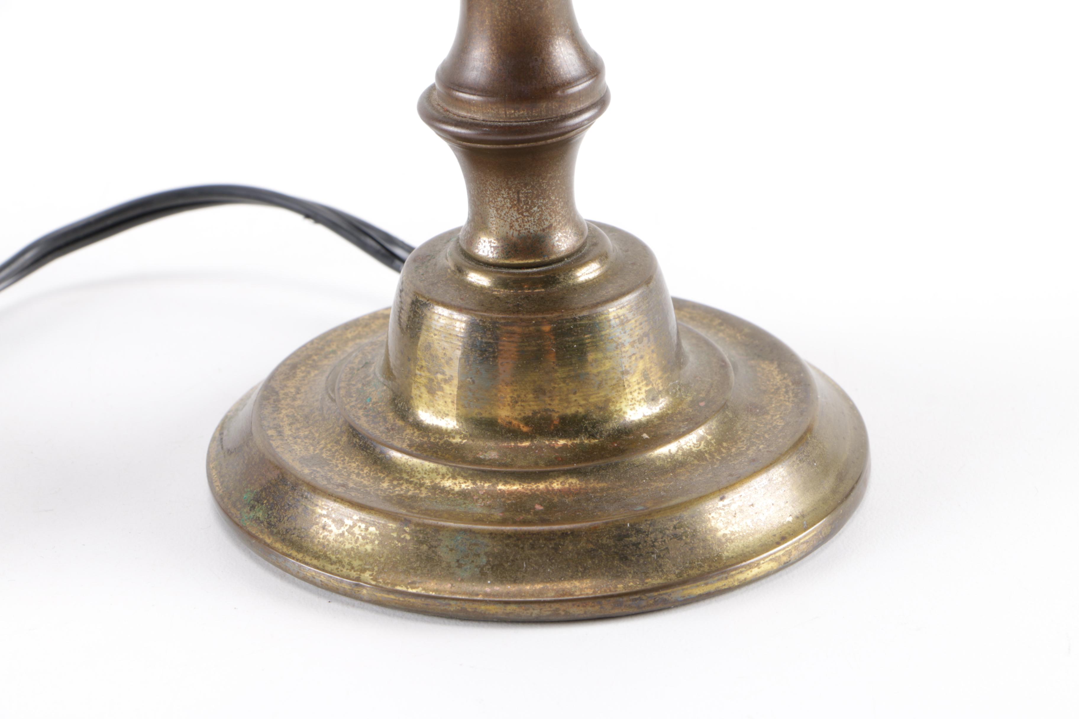 Brass and Red Glass Table Lamp