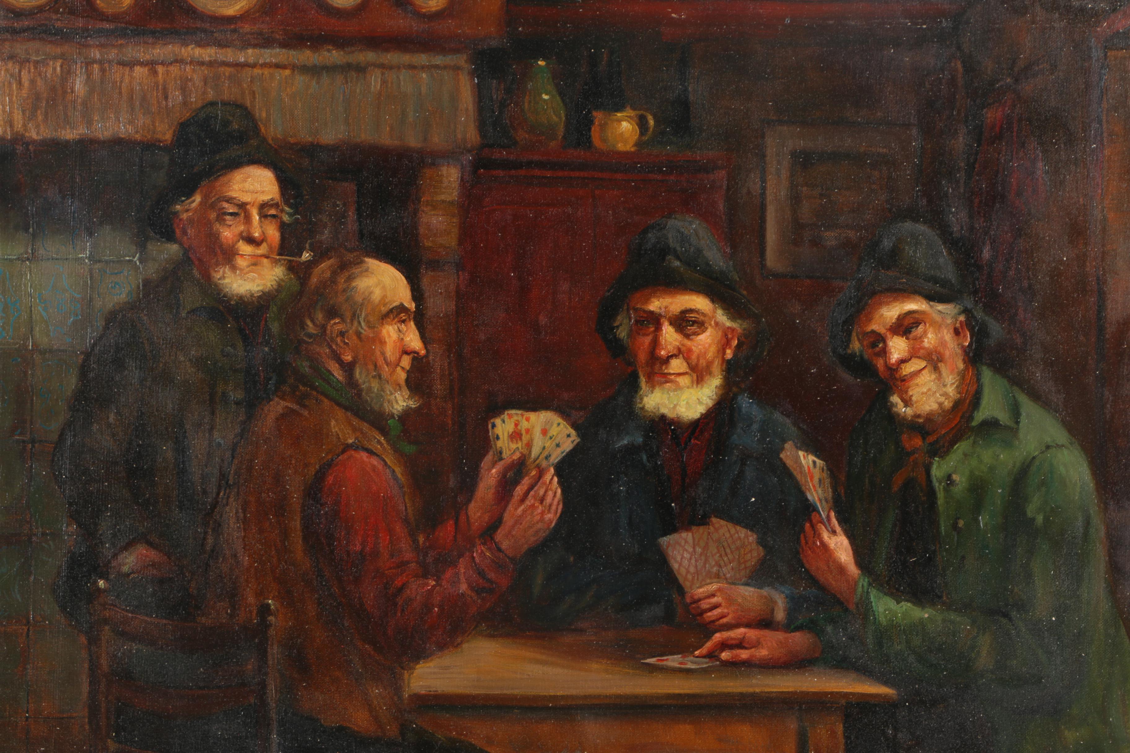 Oil on Canvas Genre Scene with Card Players