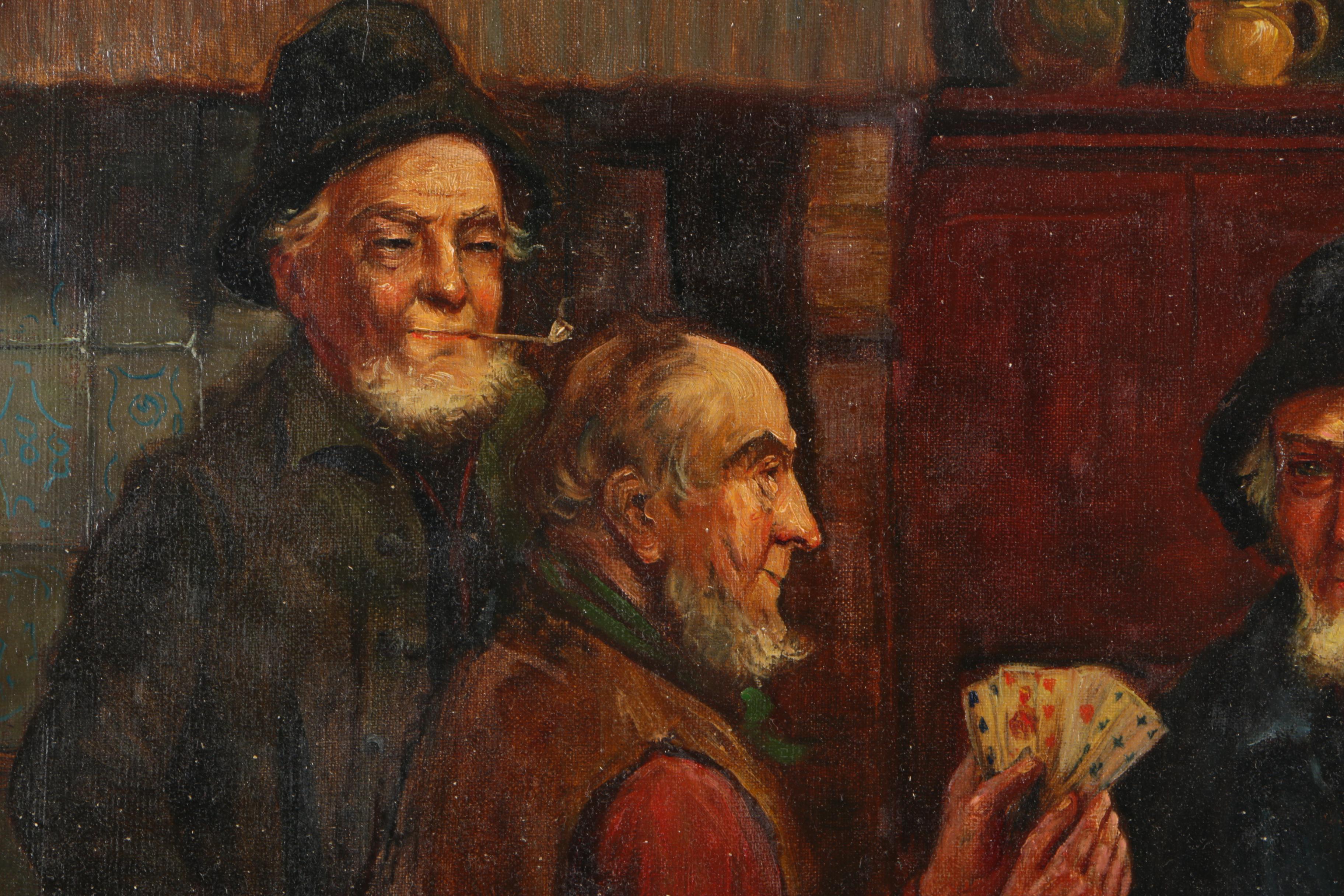 Oil on Canvas Genre Scene with Card Players