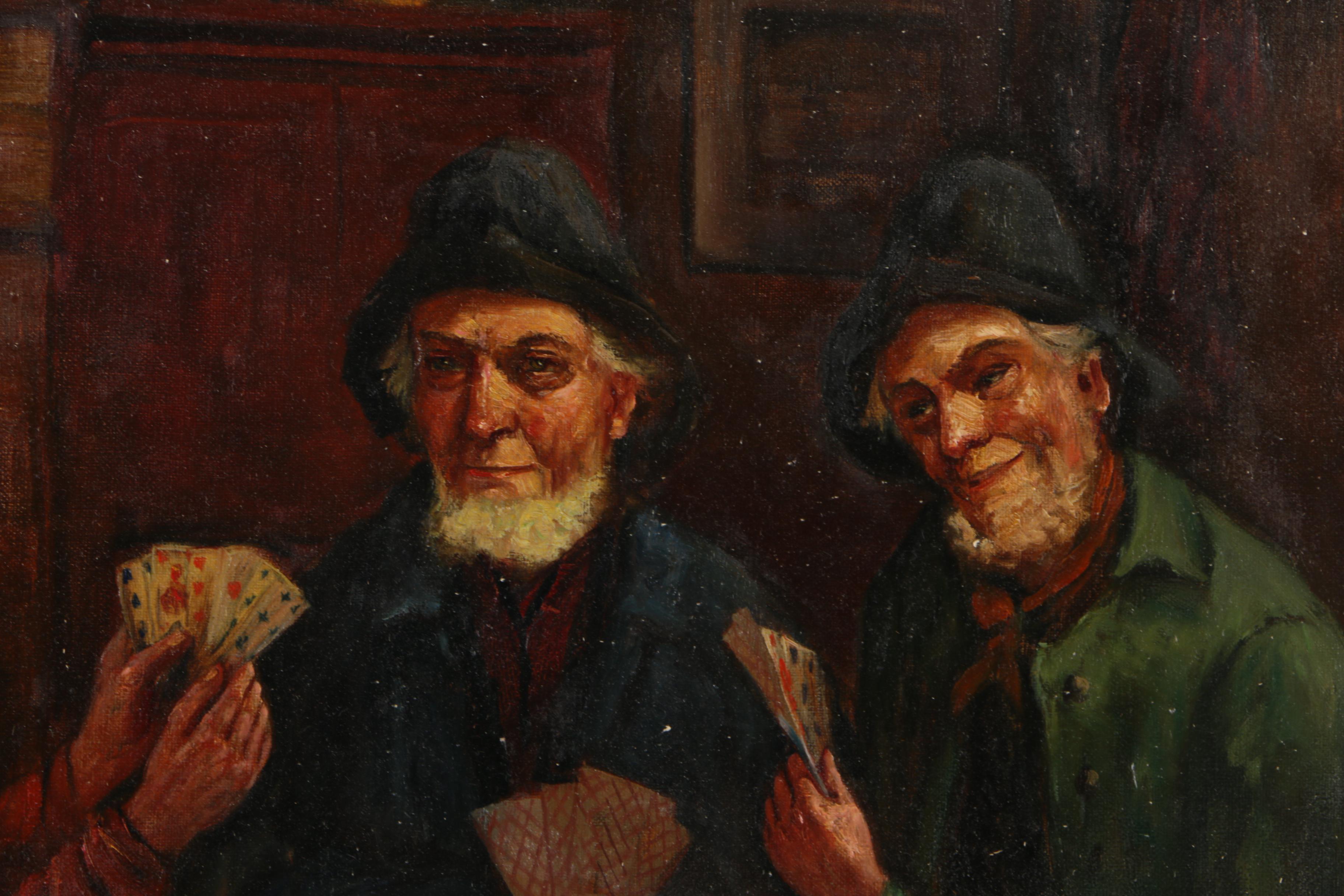 Oil on Canvas Genre Scene with Card Players