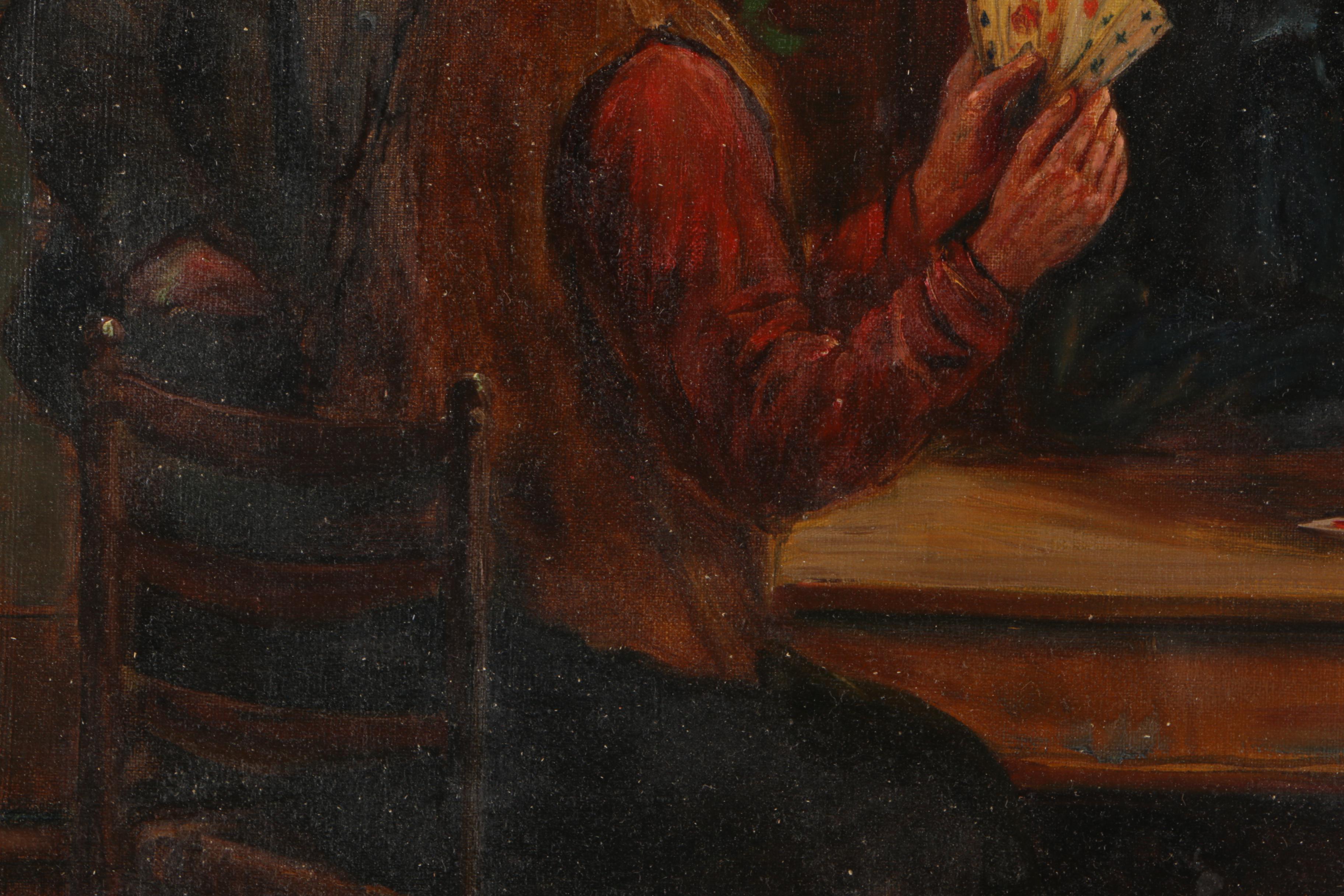 Oil on Canvas Genre Scene with Card Players