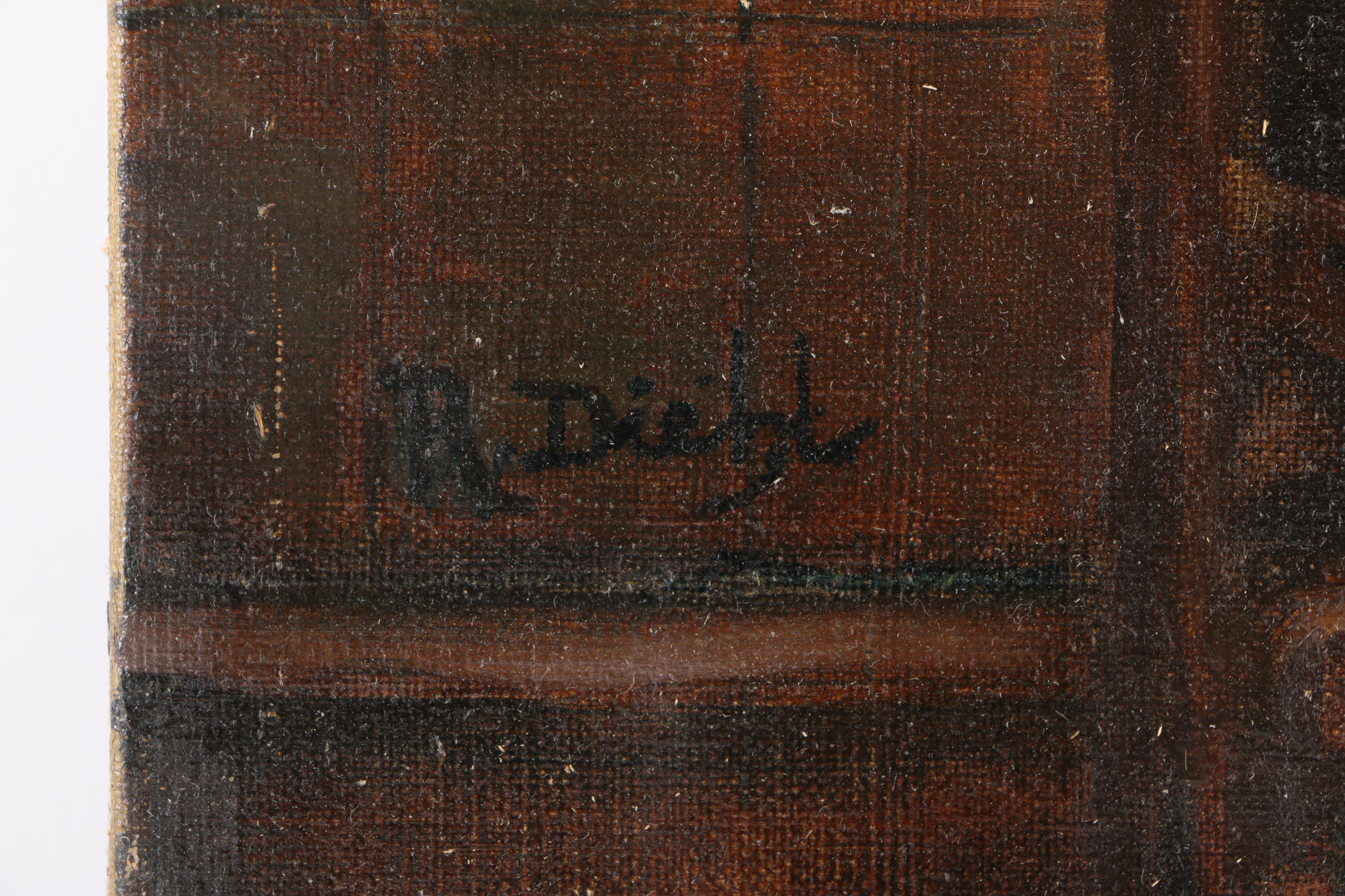 Oil on Canvas Genre Scene with Card Players