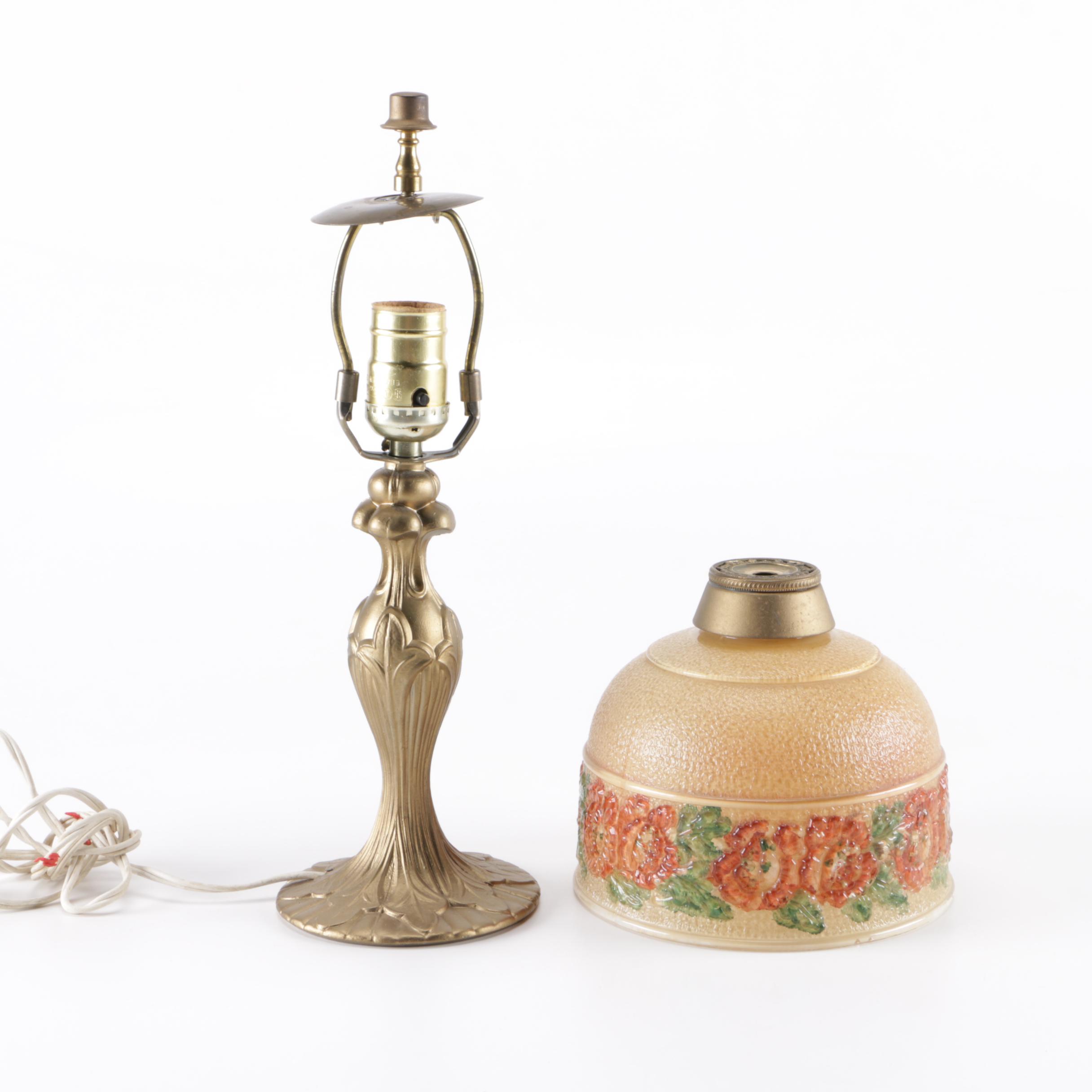Metal Lamp with Glass Dome Floral Shade