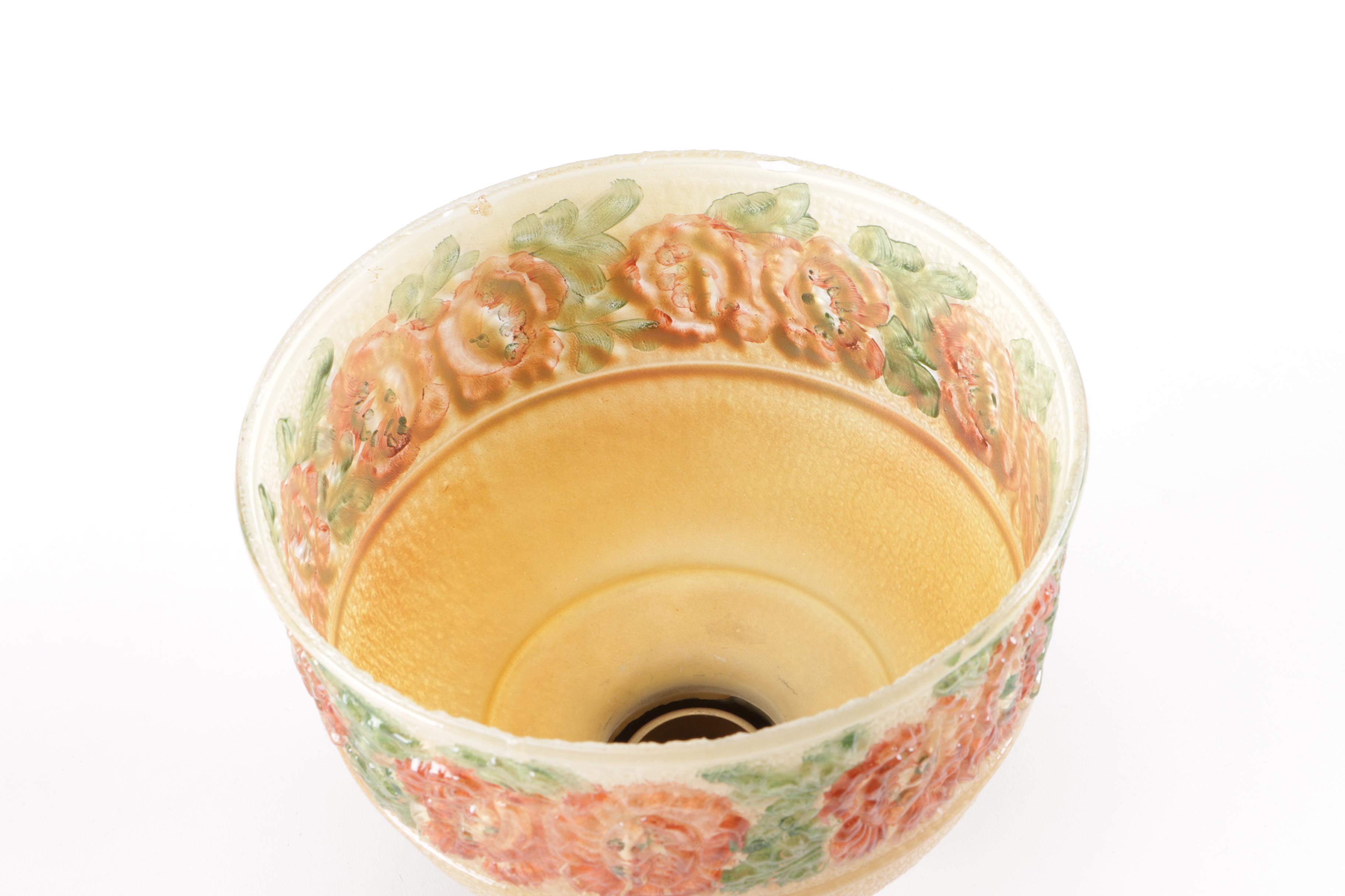 Metal Lamp with Glass Dome Floral Shade