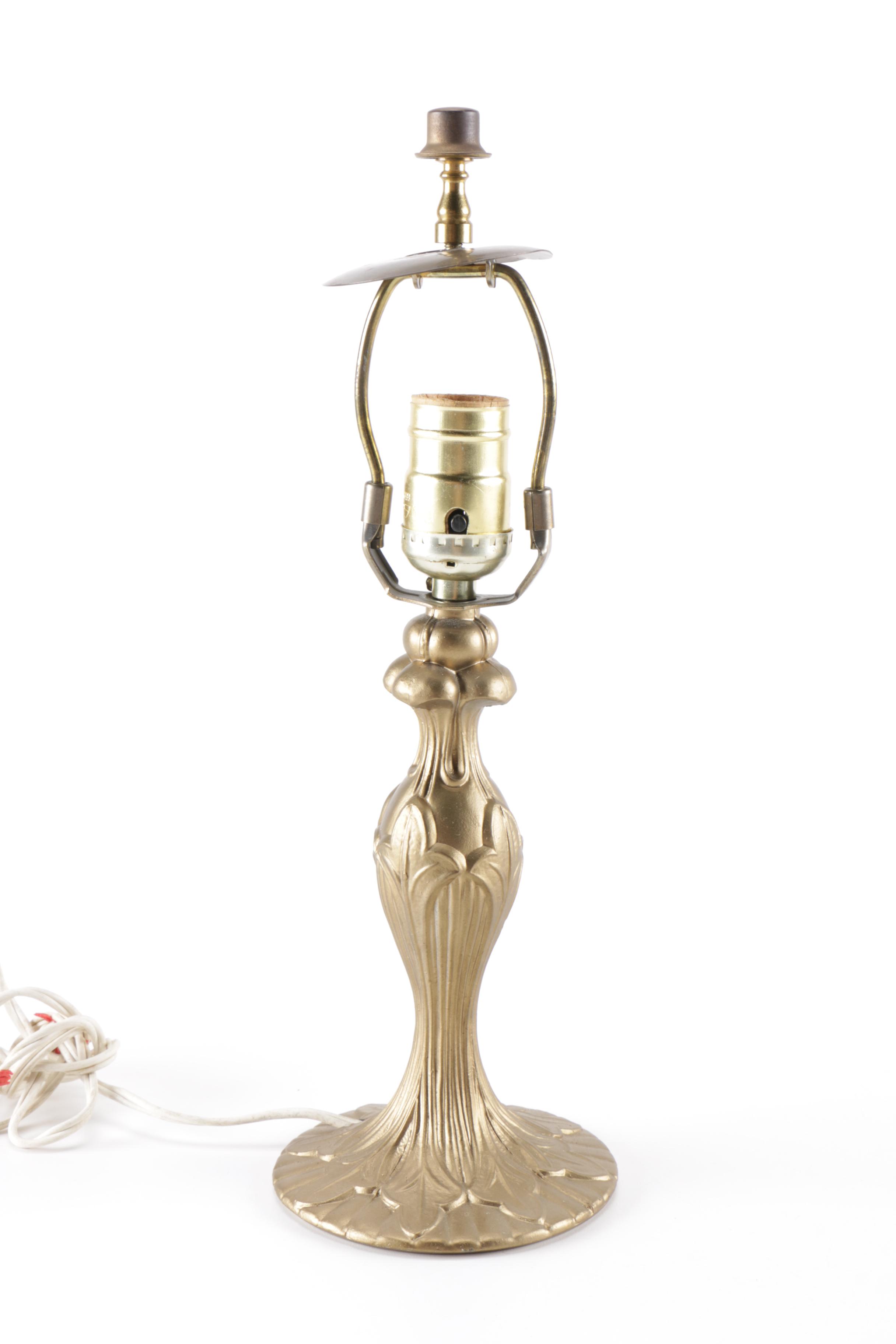 Metal Lamp with Glass Dome Floral Shade