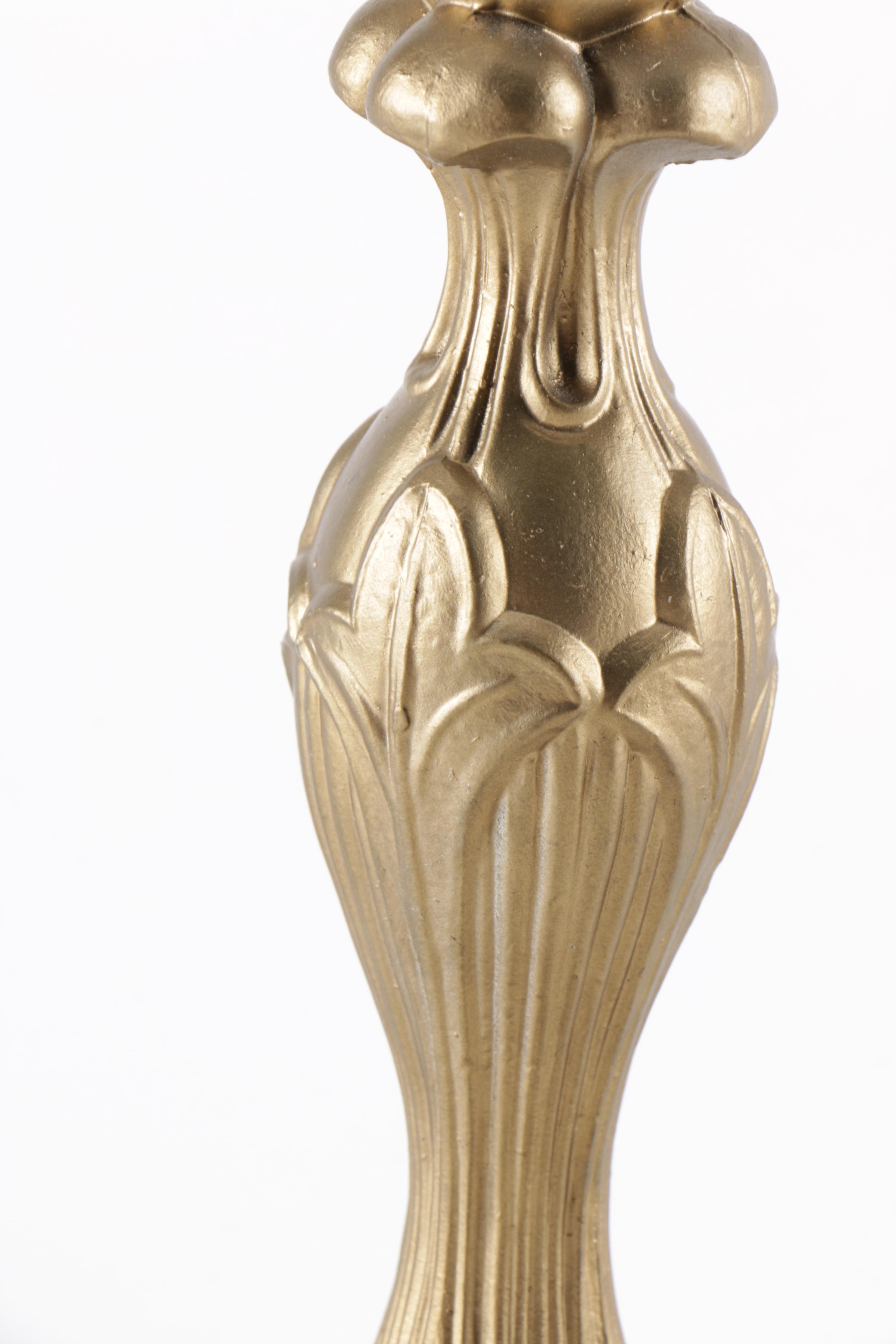 Metal Lamp with Glass Dome Floral Shade