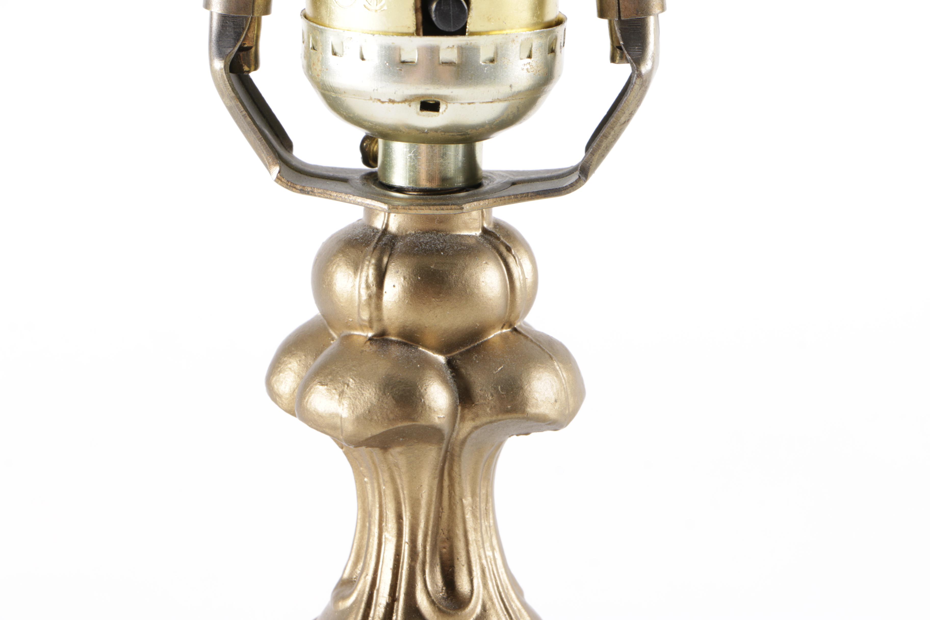 Metal Lamp with Glass Dome Floral Shade