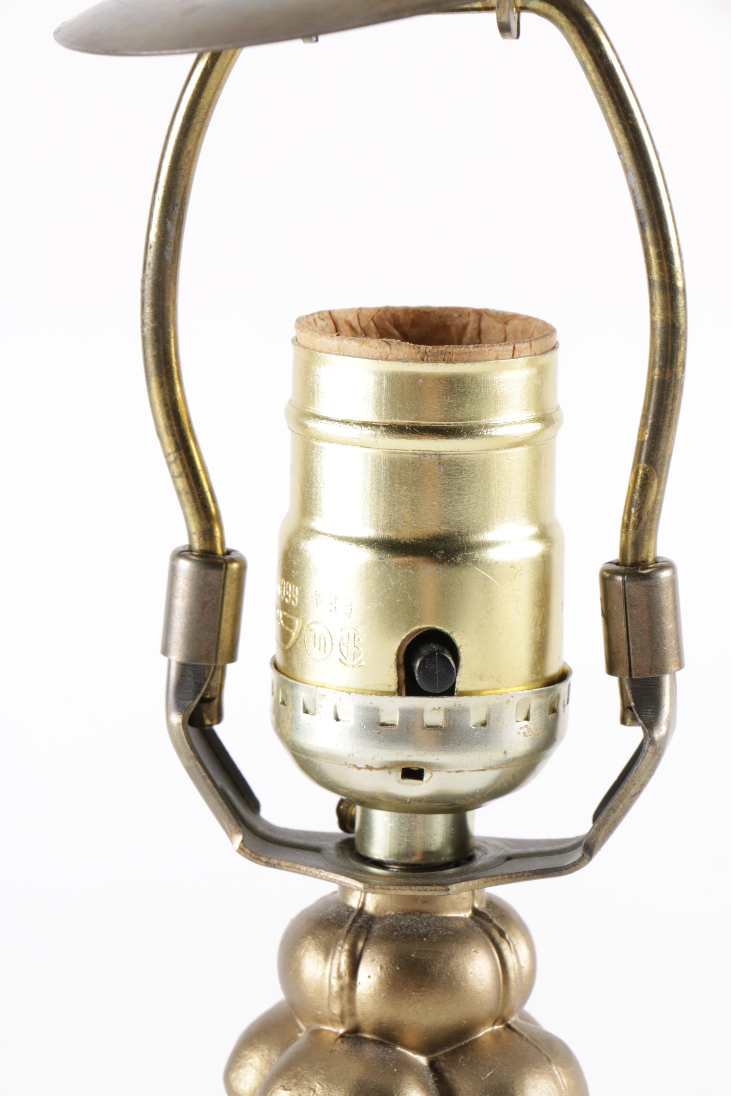 Metal Lamp with Glass Dome Floral Shade