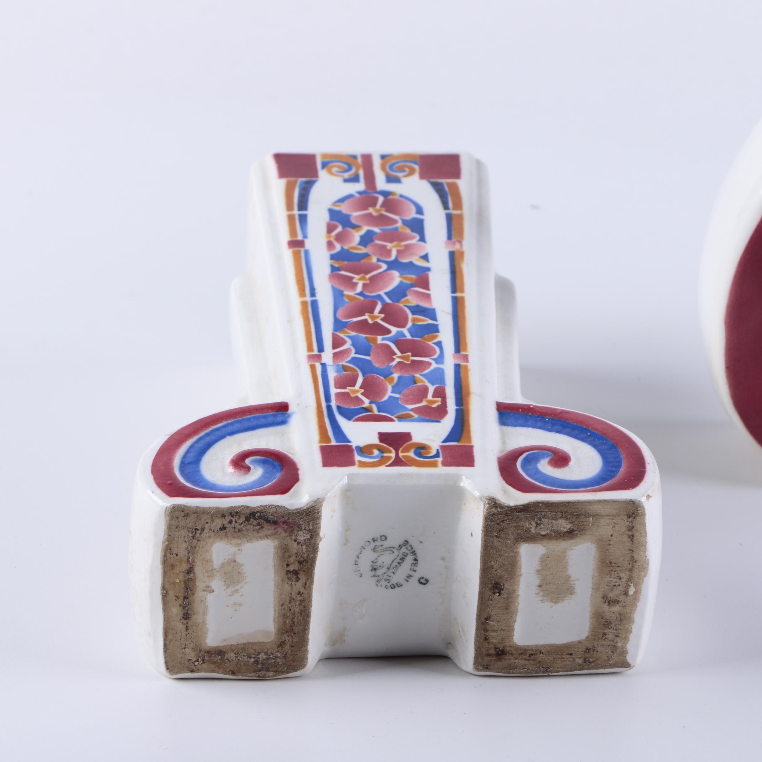 Ceranord St. Amand Mantle Clock and Vase Set.