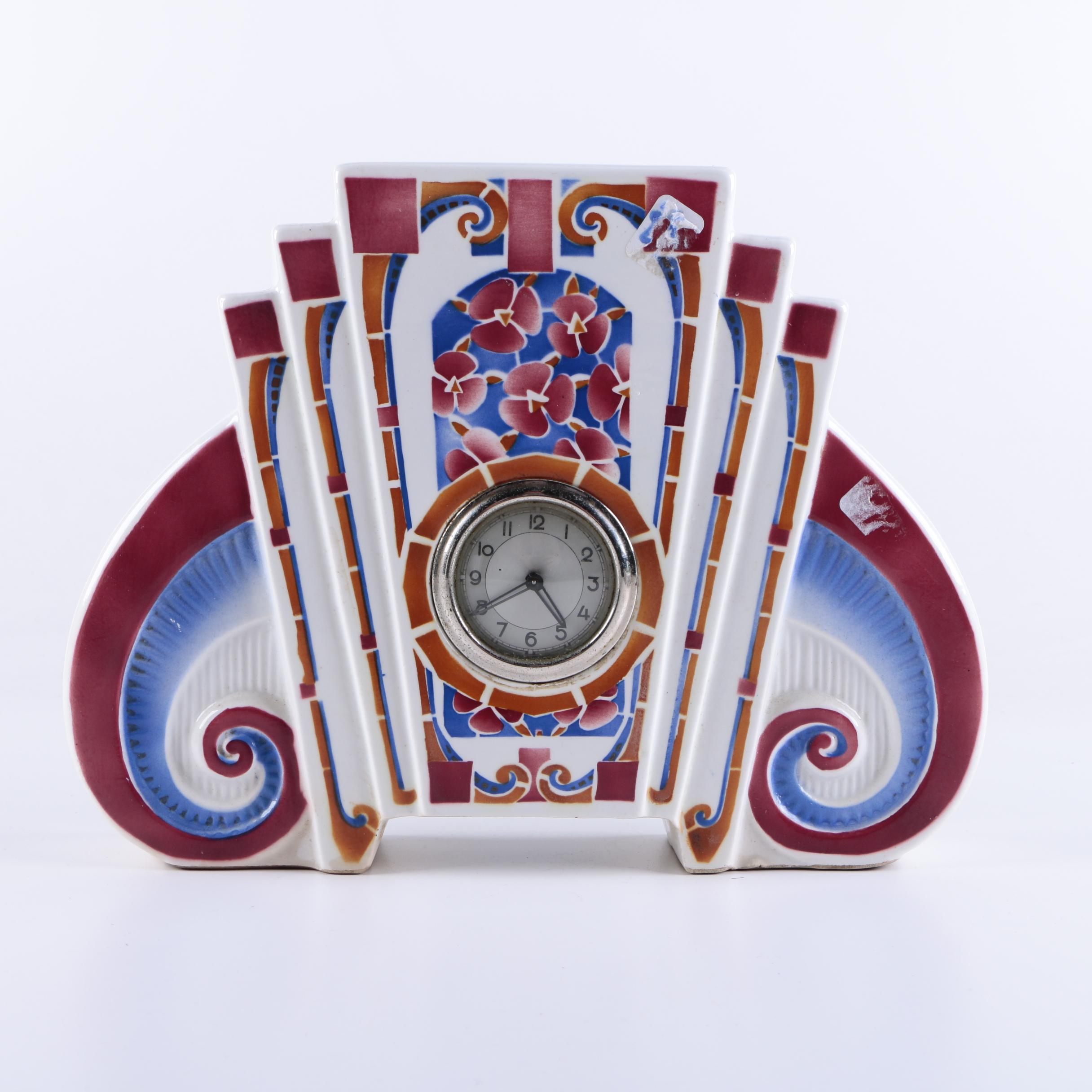 Ceranord St. Amand Mantle Clock and Vase Set.