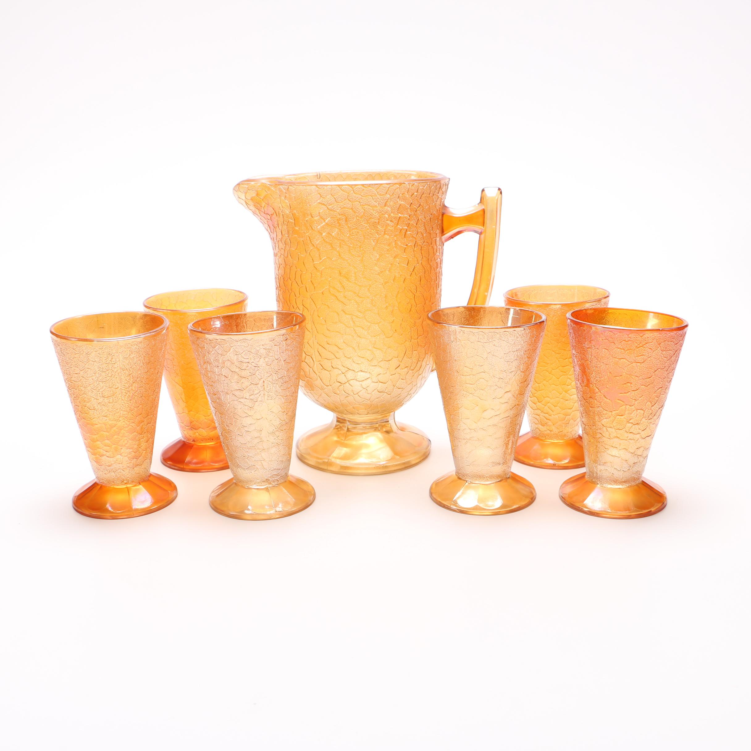 Carnival Glass Pitcher and Glass Set