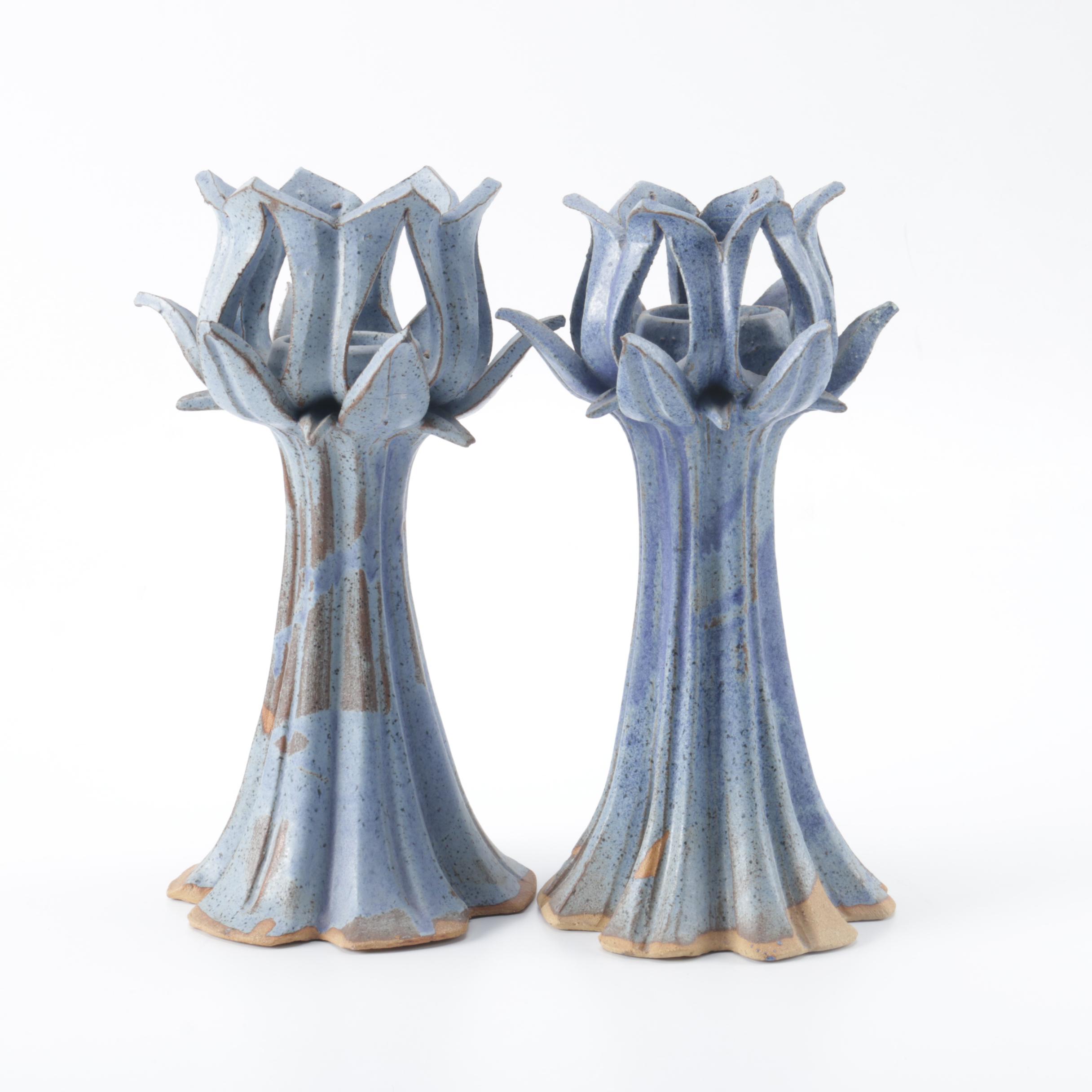 Blue Ceramic Candle Holders