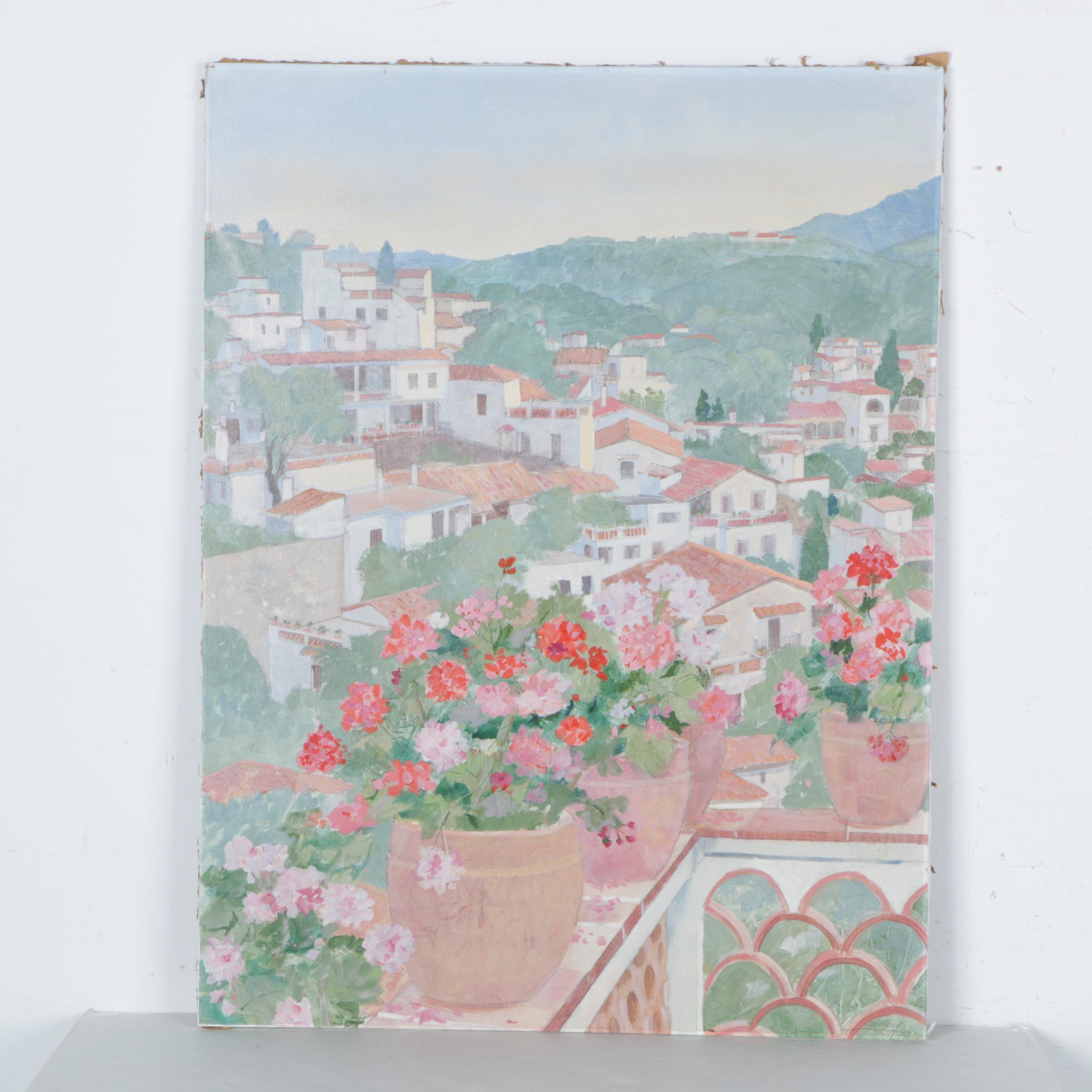 William Benecke Oil Painting on Canvas "Hilltown Late PM"