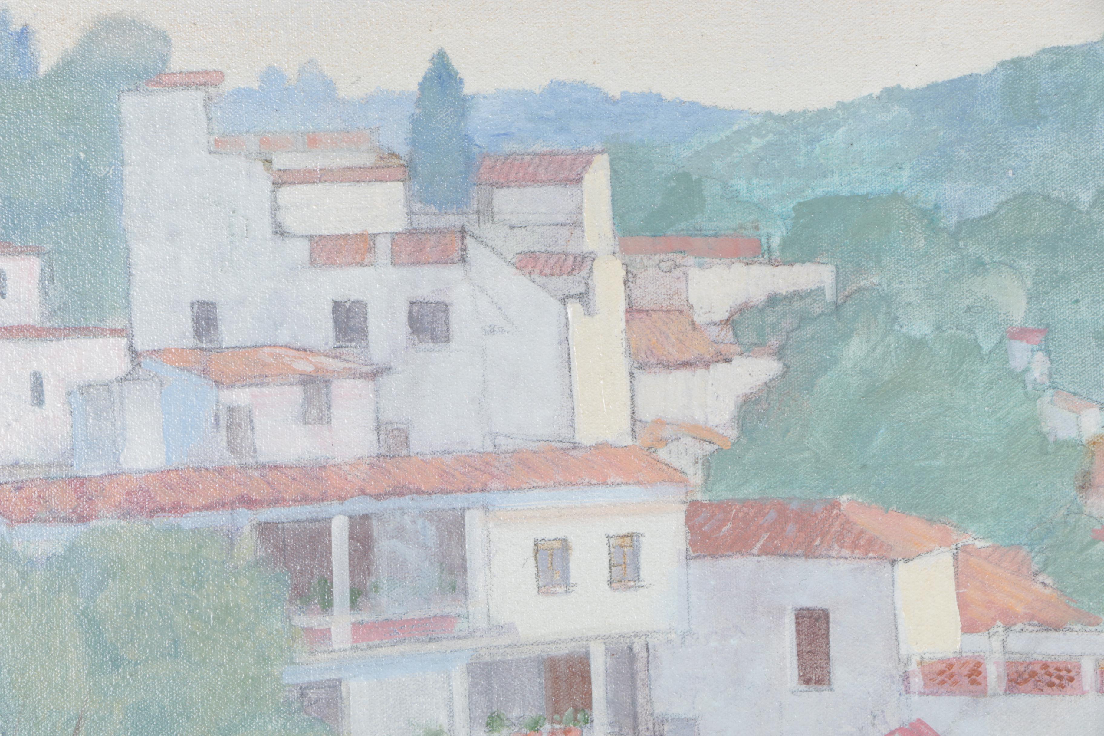 William Benecke Oil Painting on Canvas "Hilltown Late PM"