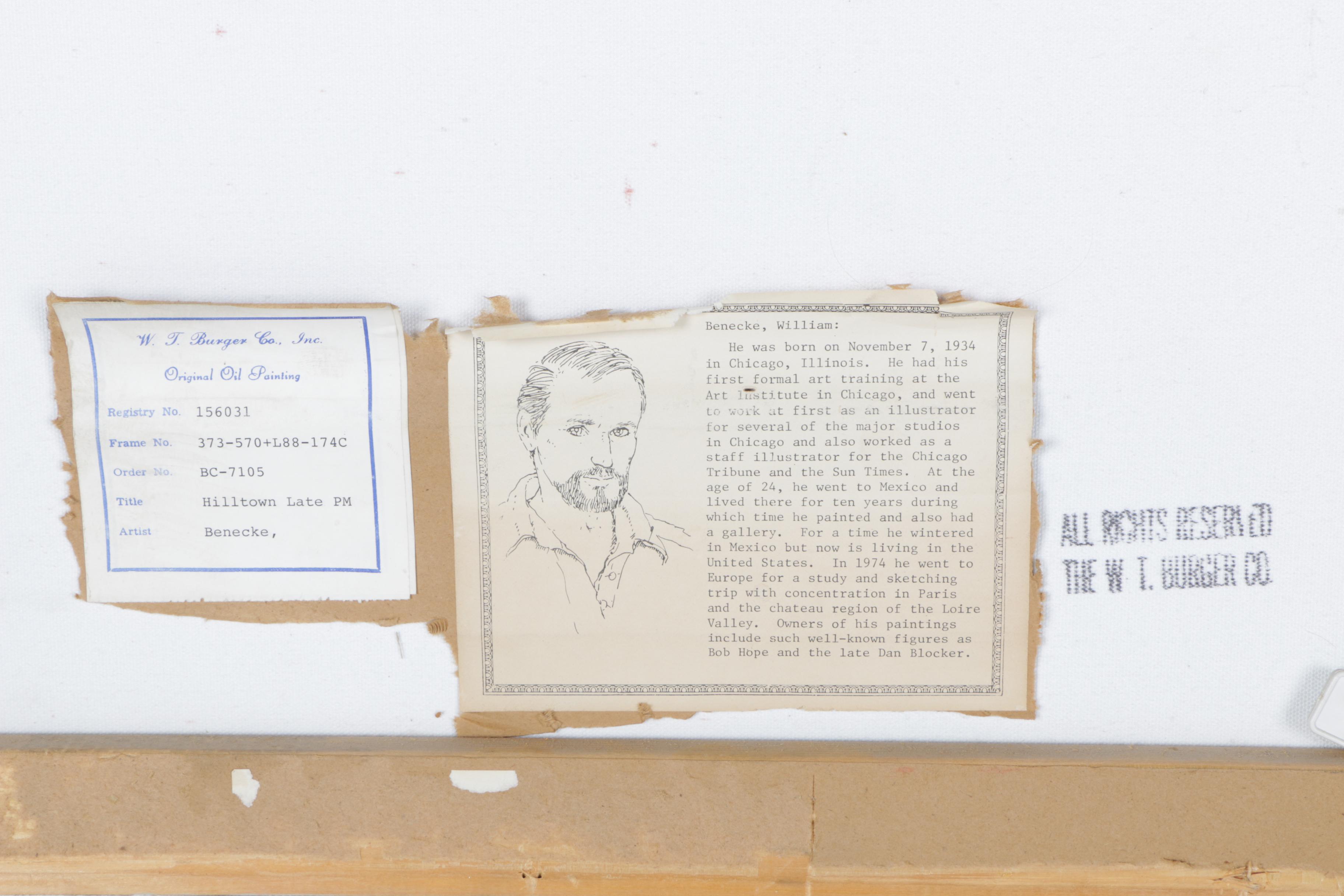 William Benecke Oil Painting on Canvas "Hilltown Late PM"