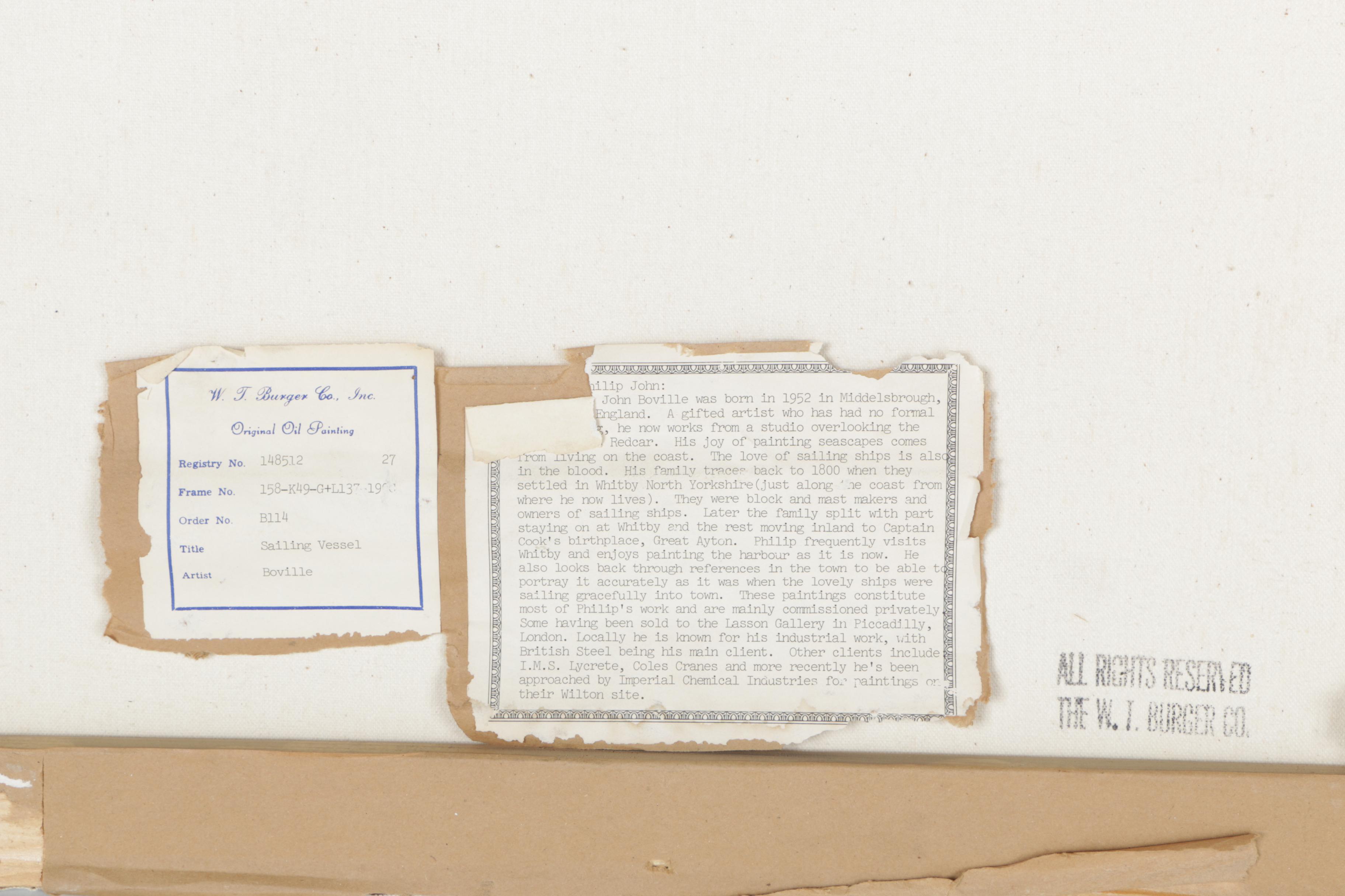 Philip John Boville Original Oil Painting "Sailing Vessel"