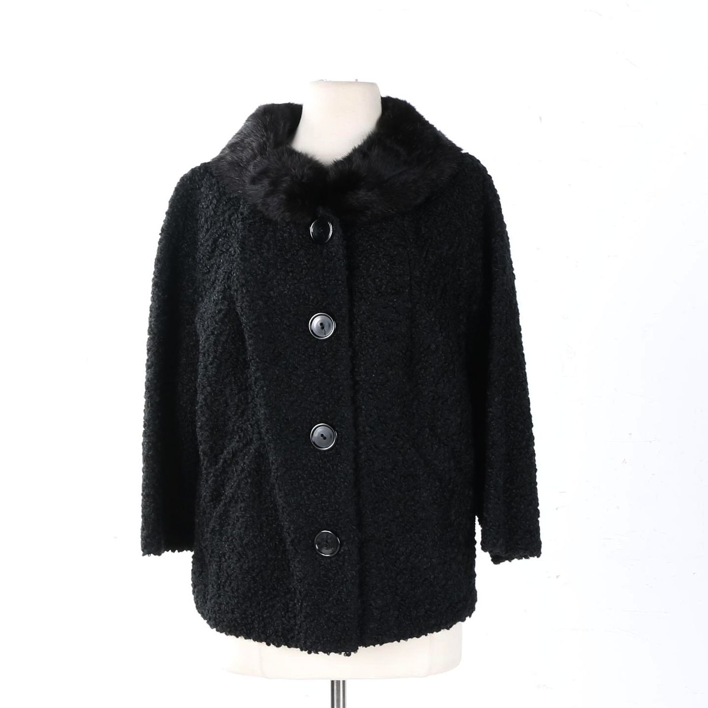 Vintage Persian Lamb Coat with Rabbit Fur Collar
