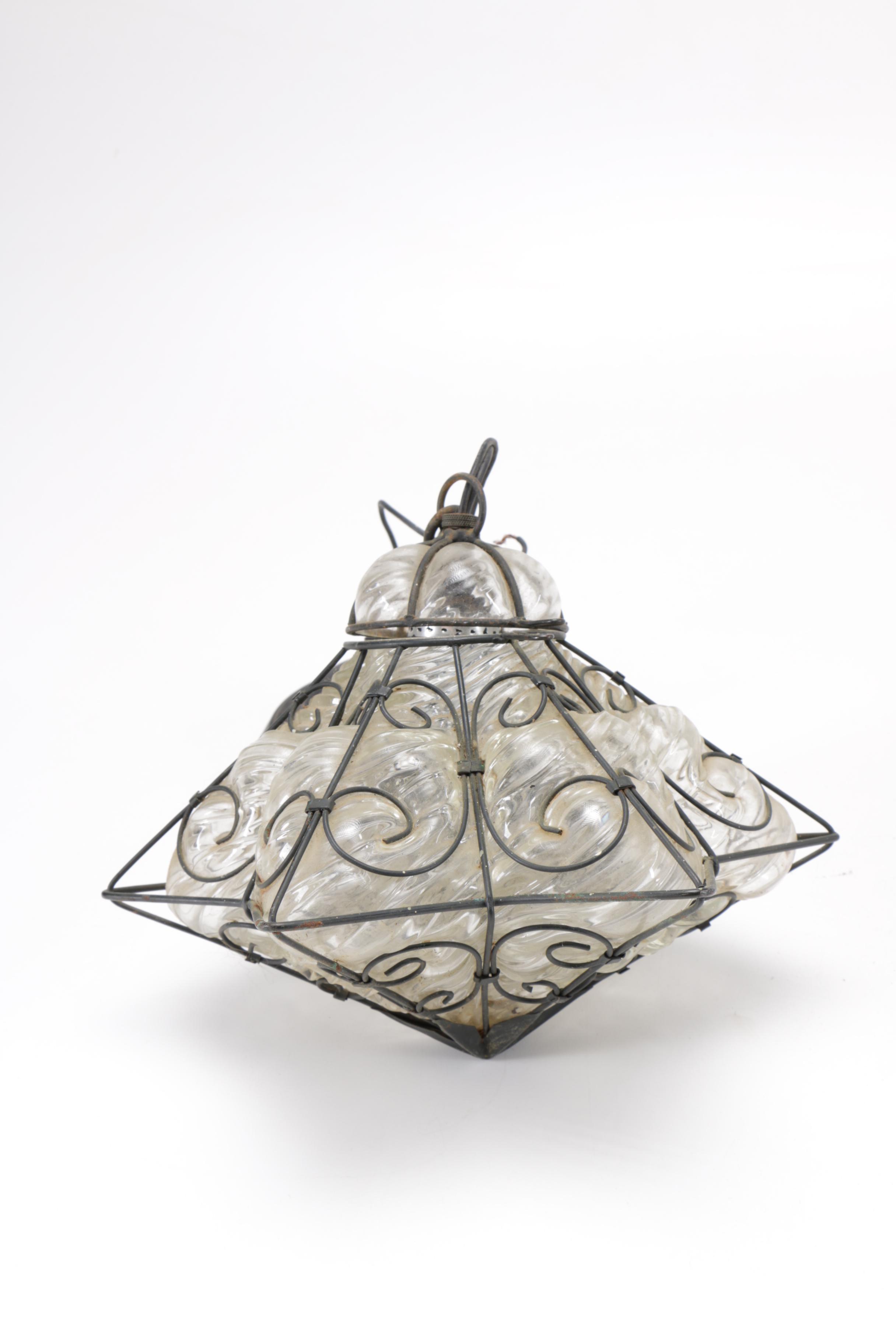 Venetian Style Clear Glass and Wrought Iron Lanterns