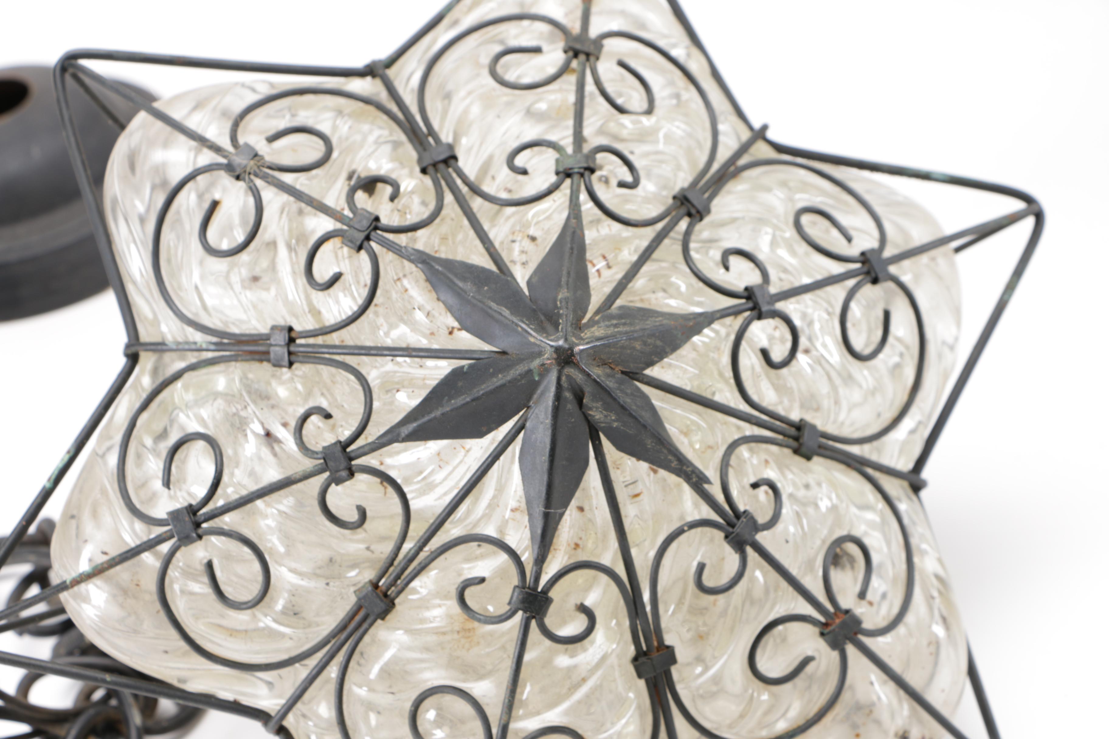 Venetian Style Clear Glass and Wrought Iron Lanterns