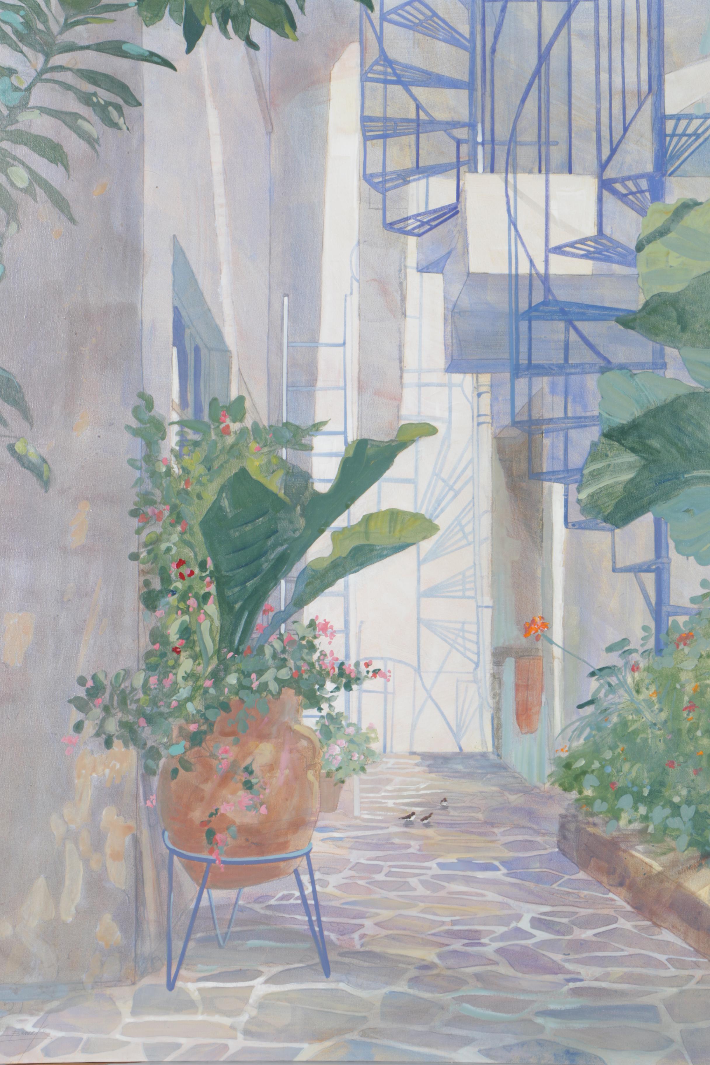 WIlliam Benecke Oil on Canvas "Sunlit Patio"