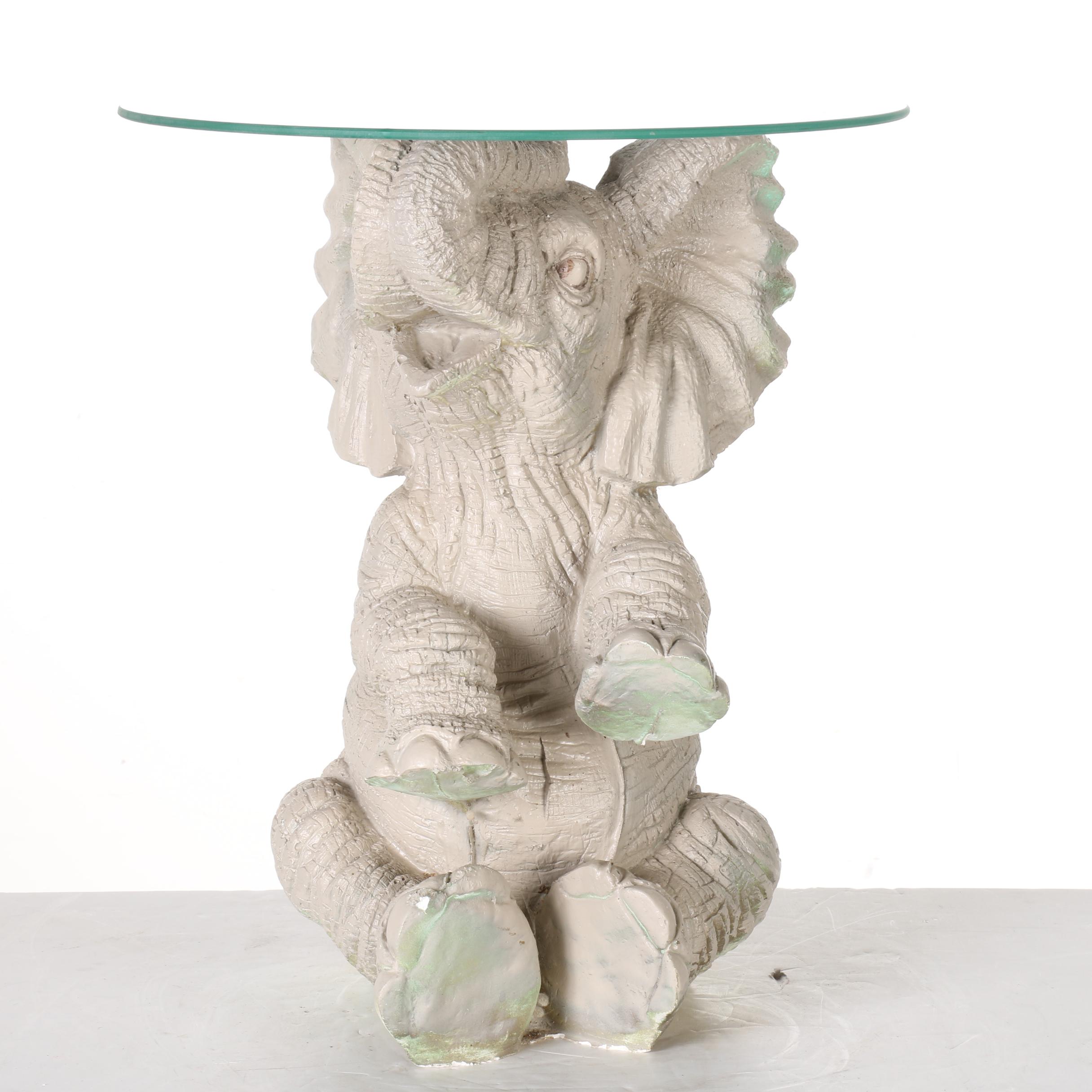 Elephant Side Table with Glass Top
