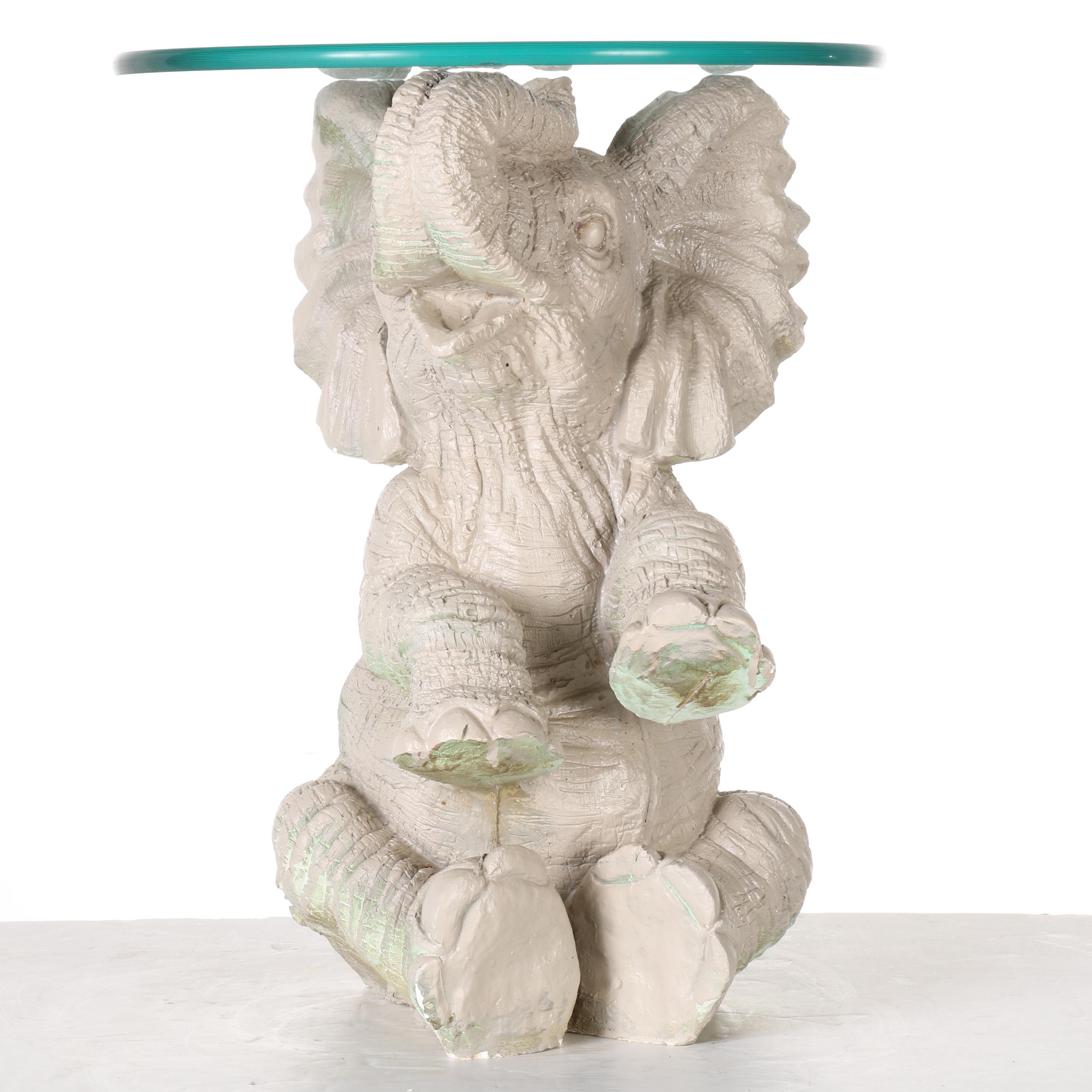 Glass Side Table With Elephant Base