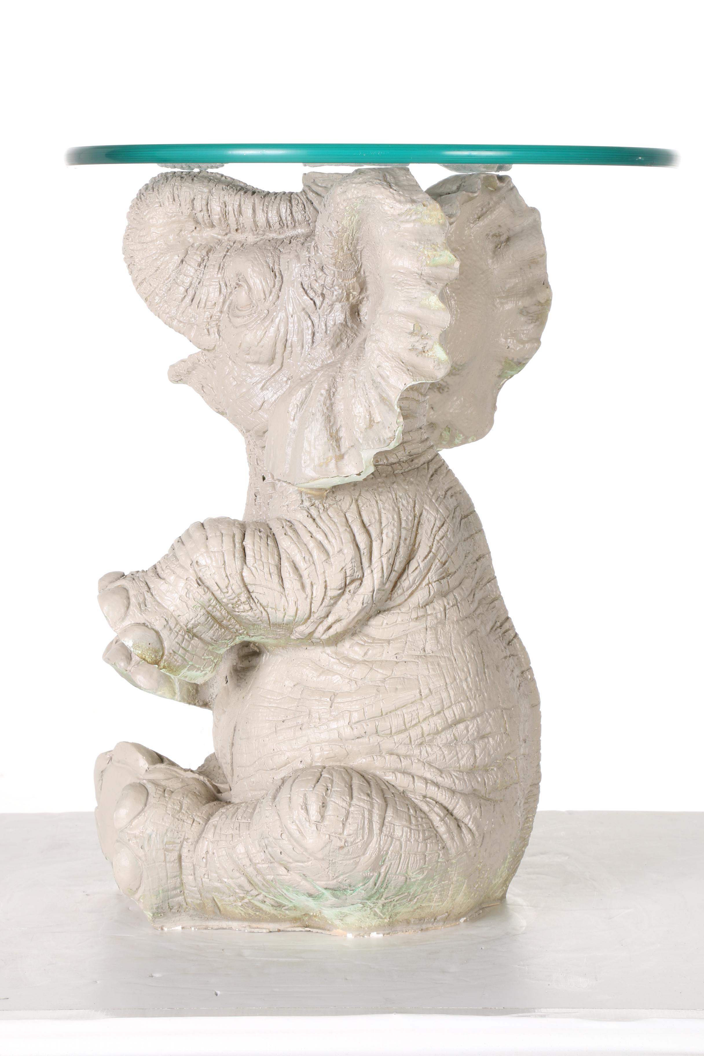 Glass Side Table With Elephant Base