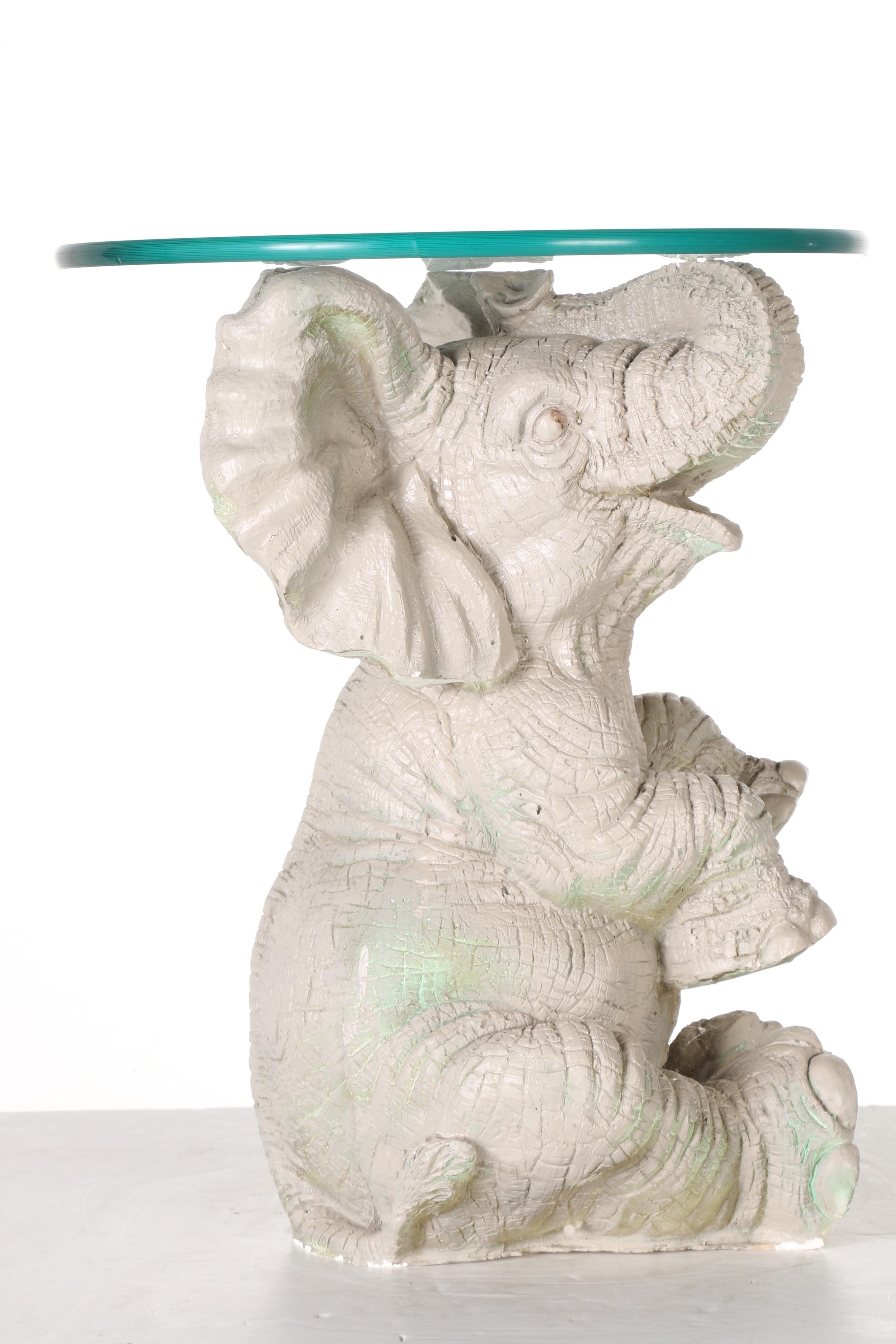 Glass Side Table With Elephant Base