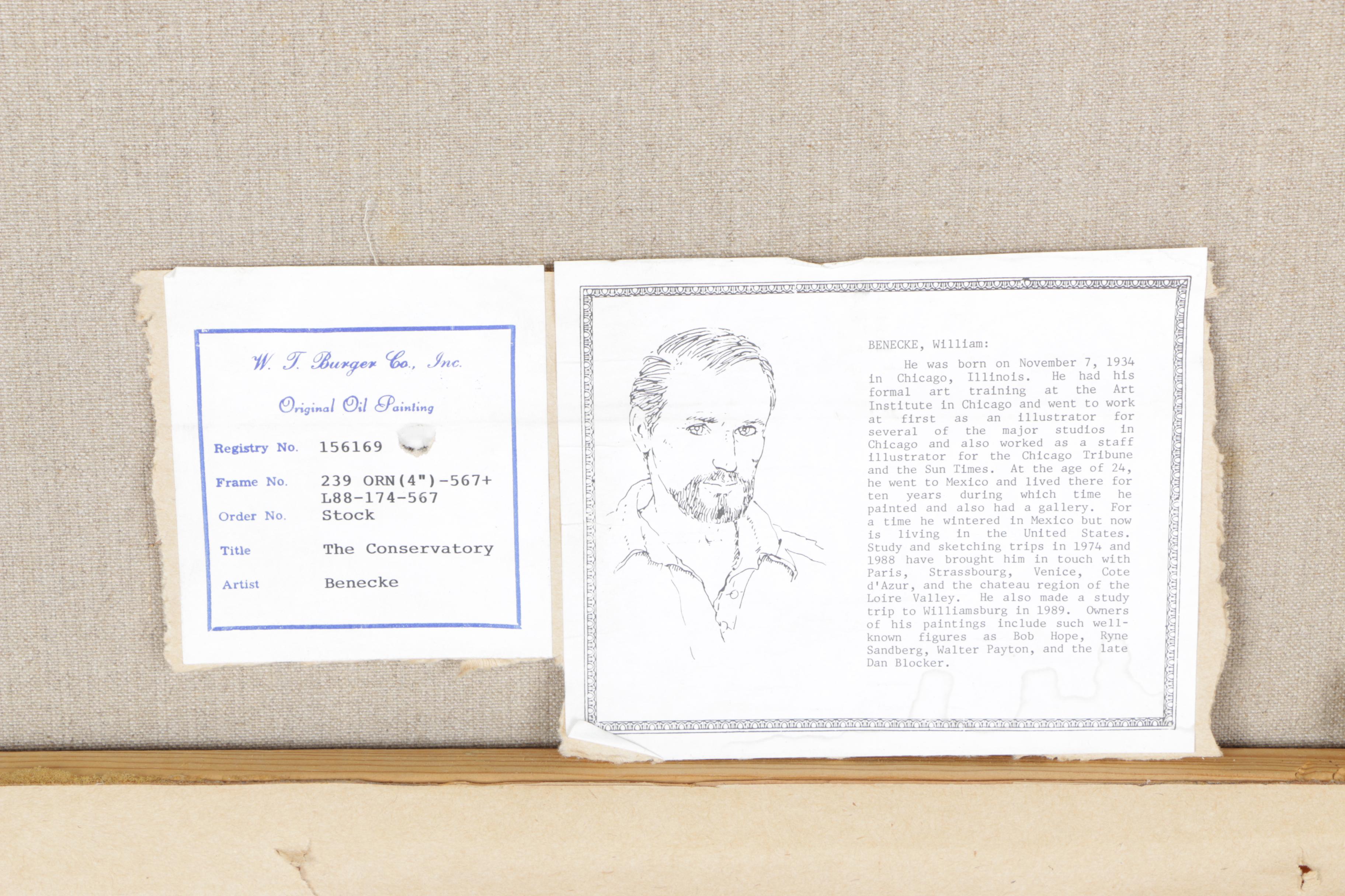 William Benecke Oil on Canvas "The Conservatory"