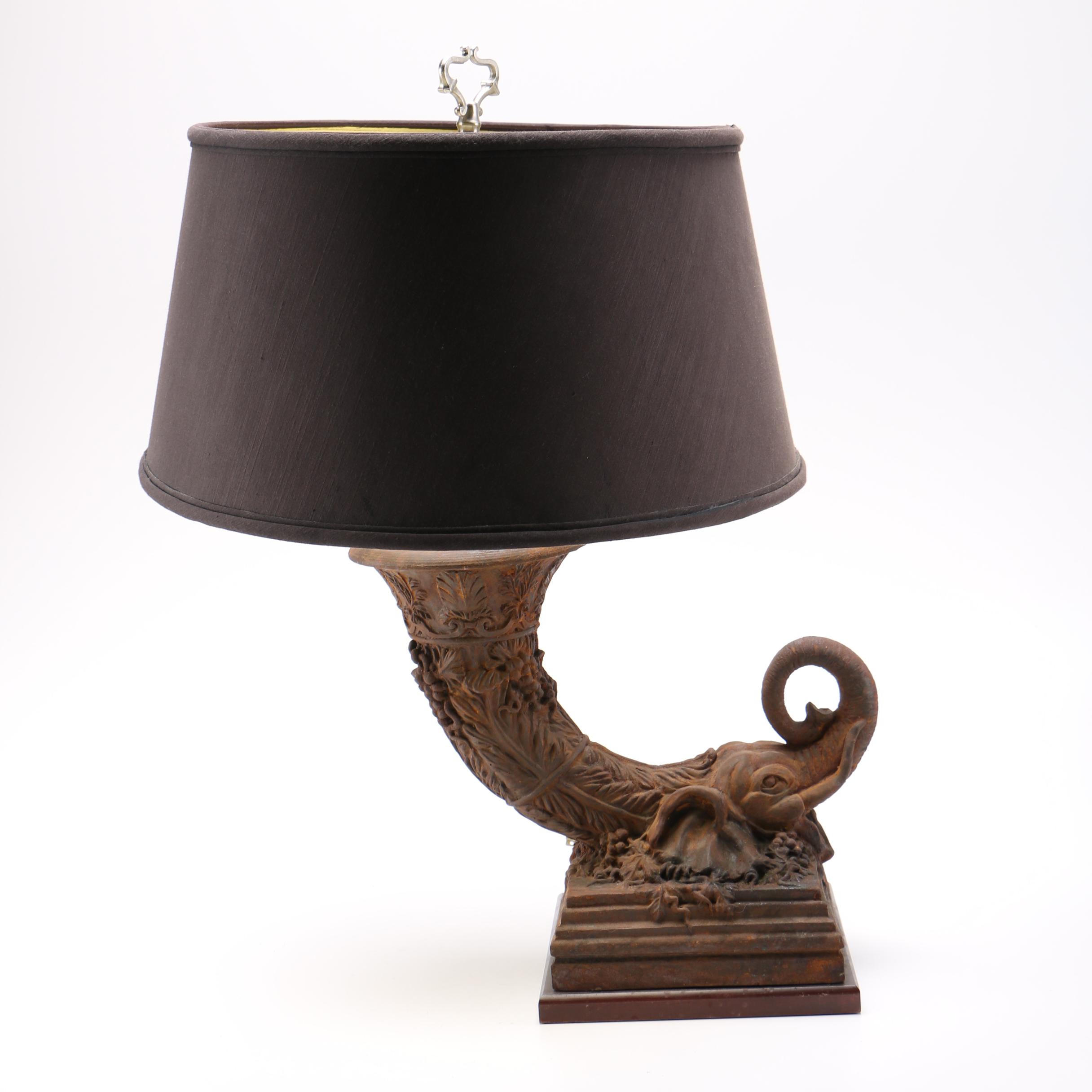 Wooden Hunting Horn Table Lamp