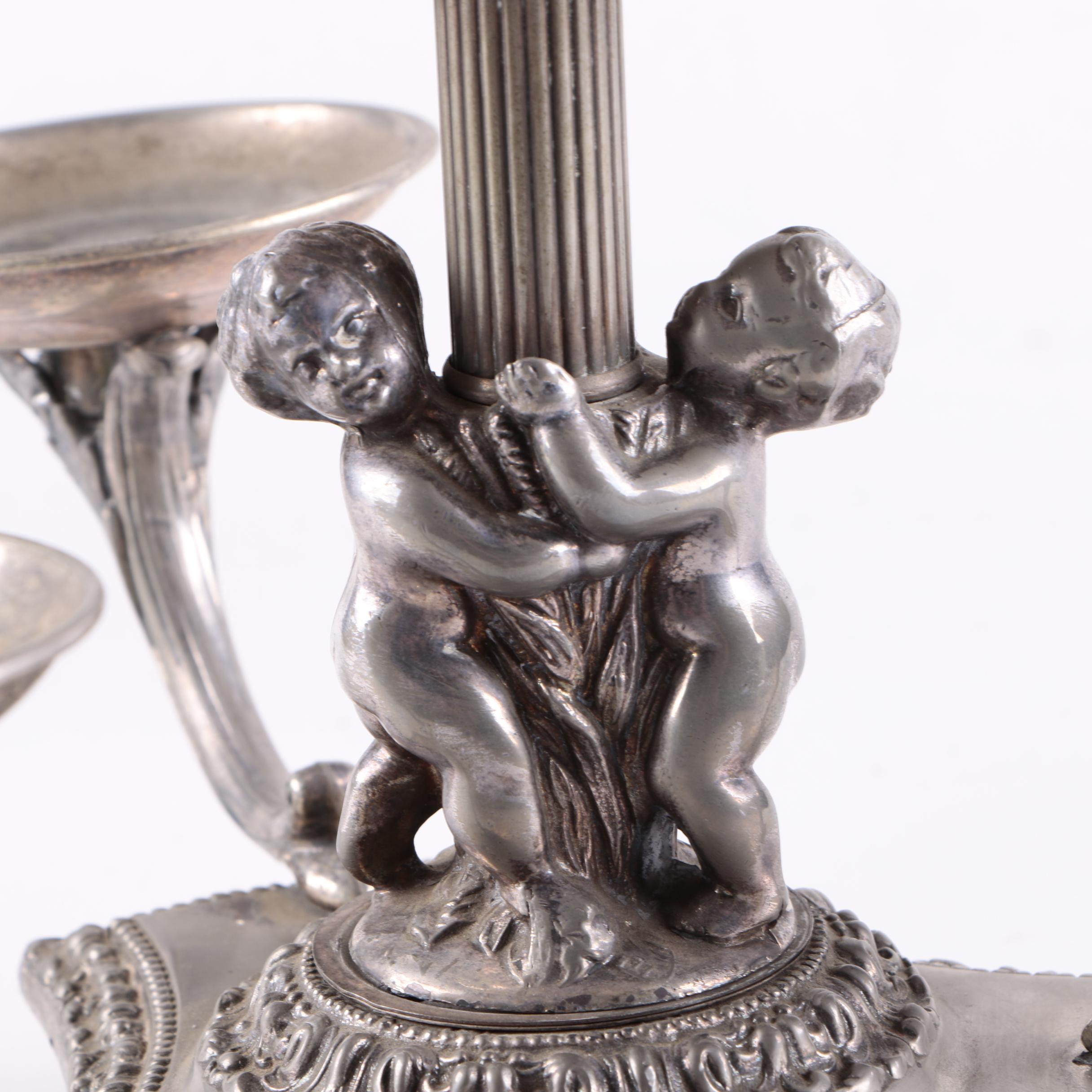 Neoclassical Style Silver Plated Epergne With Putti