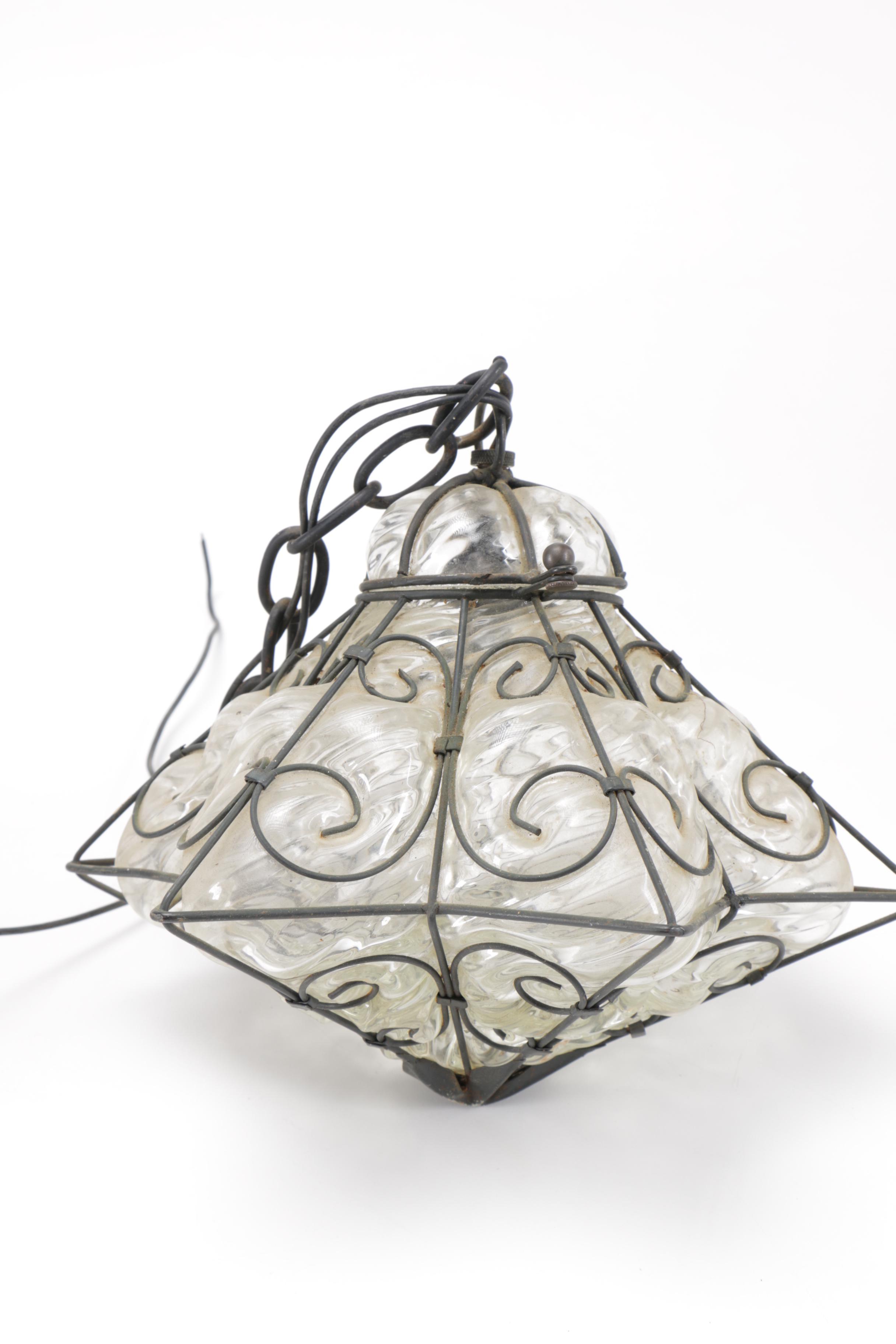 Venetian Style Glass and Metal Star Shaped Lanterns