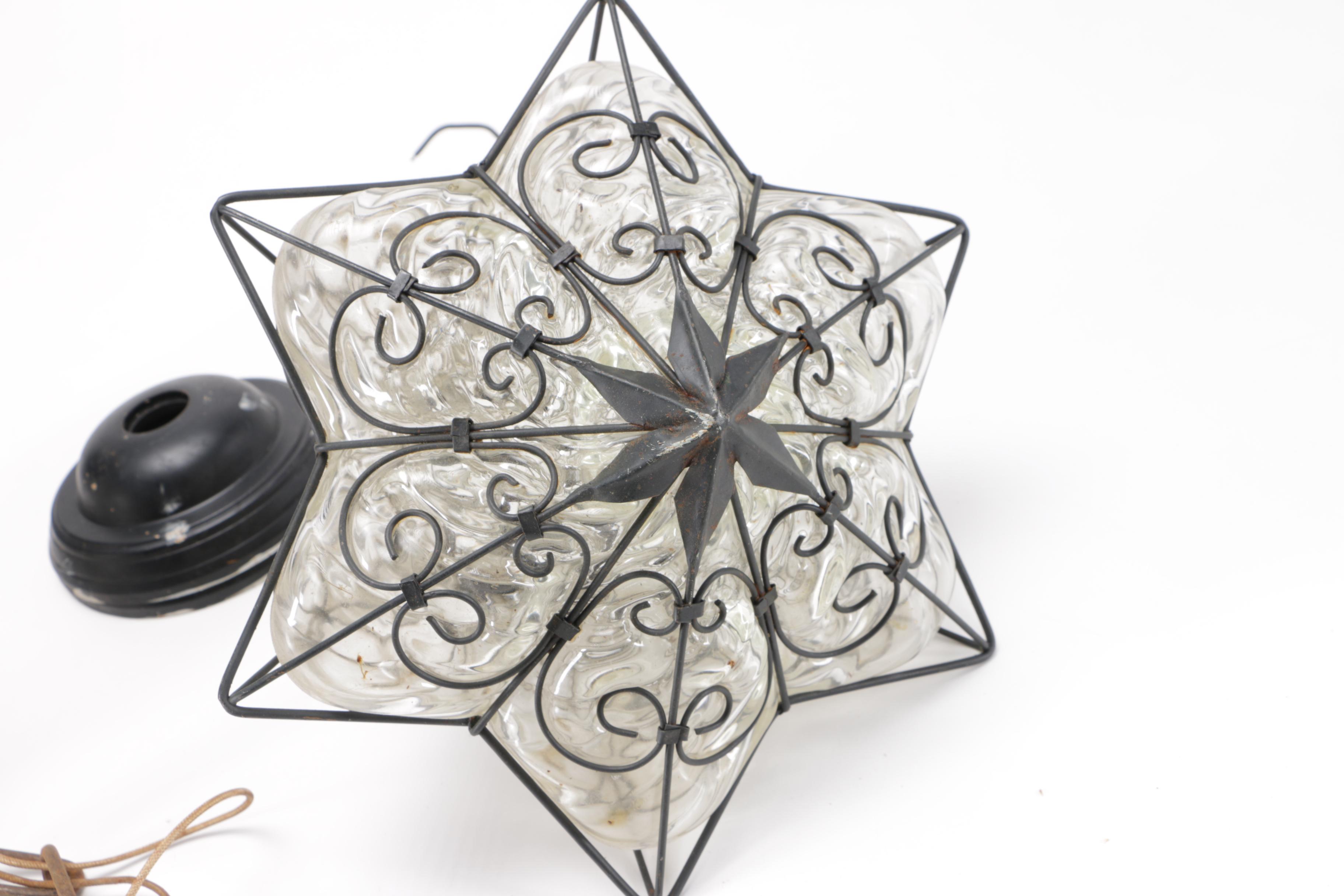 Venetian Style Glass and Metal Star Shaped Lanterns
