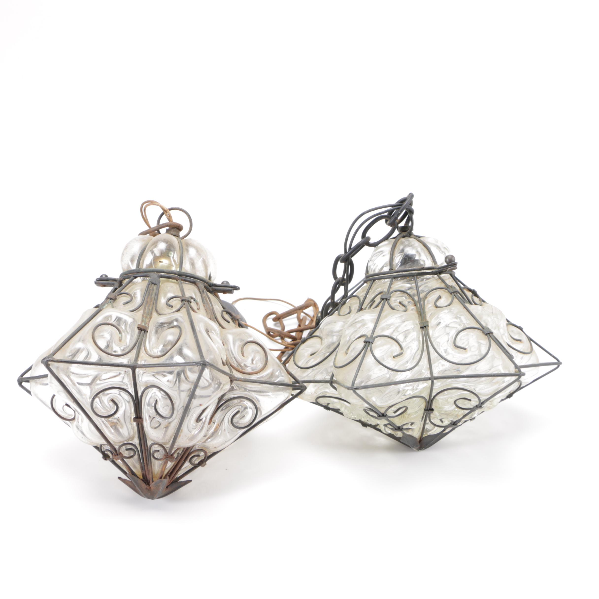 Venetian Style Glass and Metal Star Shaped Lanterns