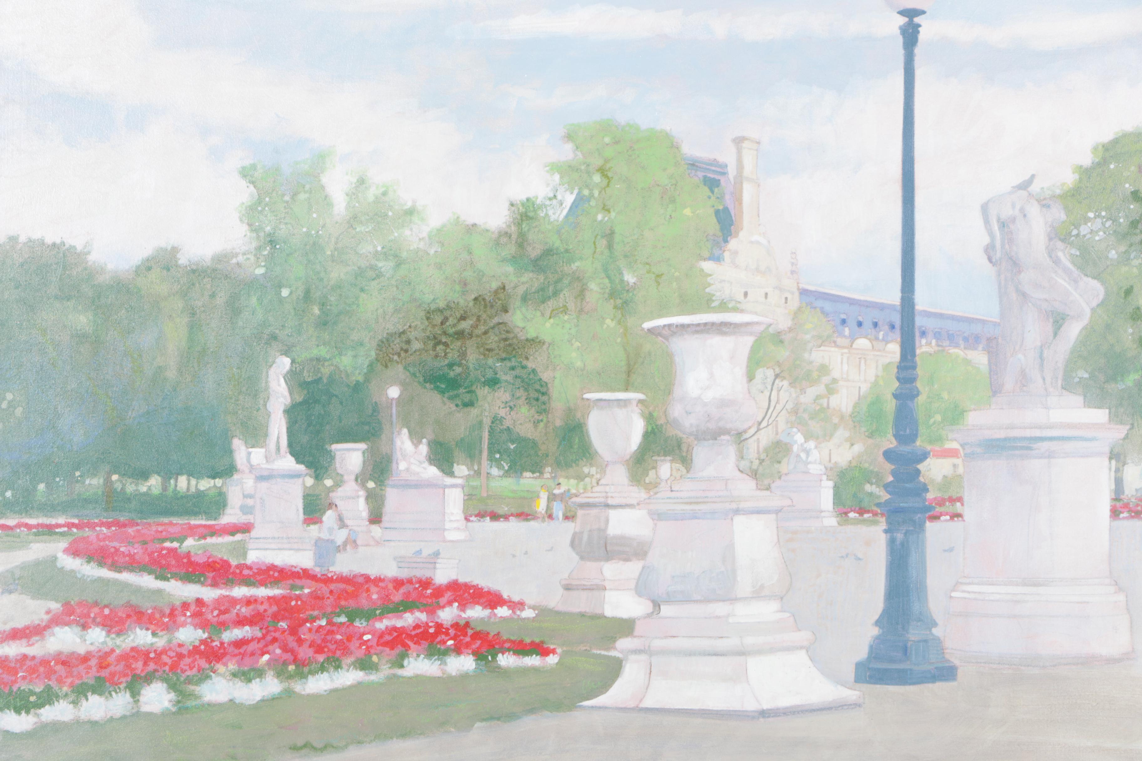 William Benecke Oil Painting on Canvas Board "Sunday in the Tuilleries"