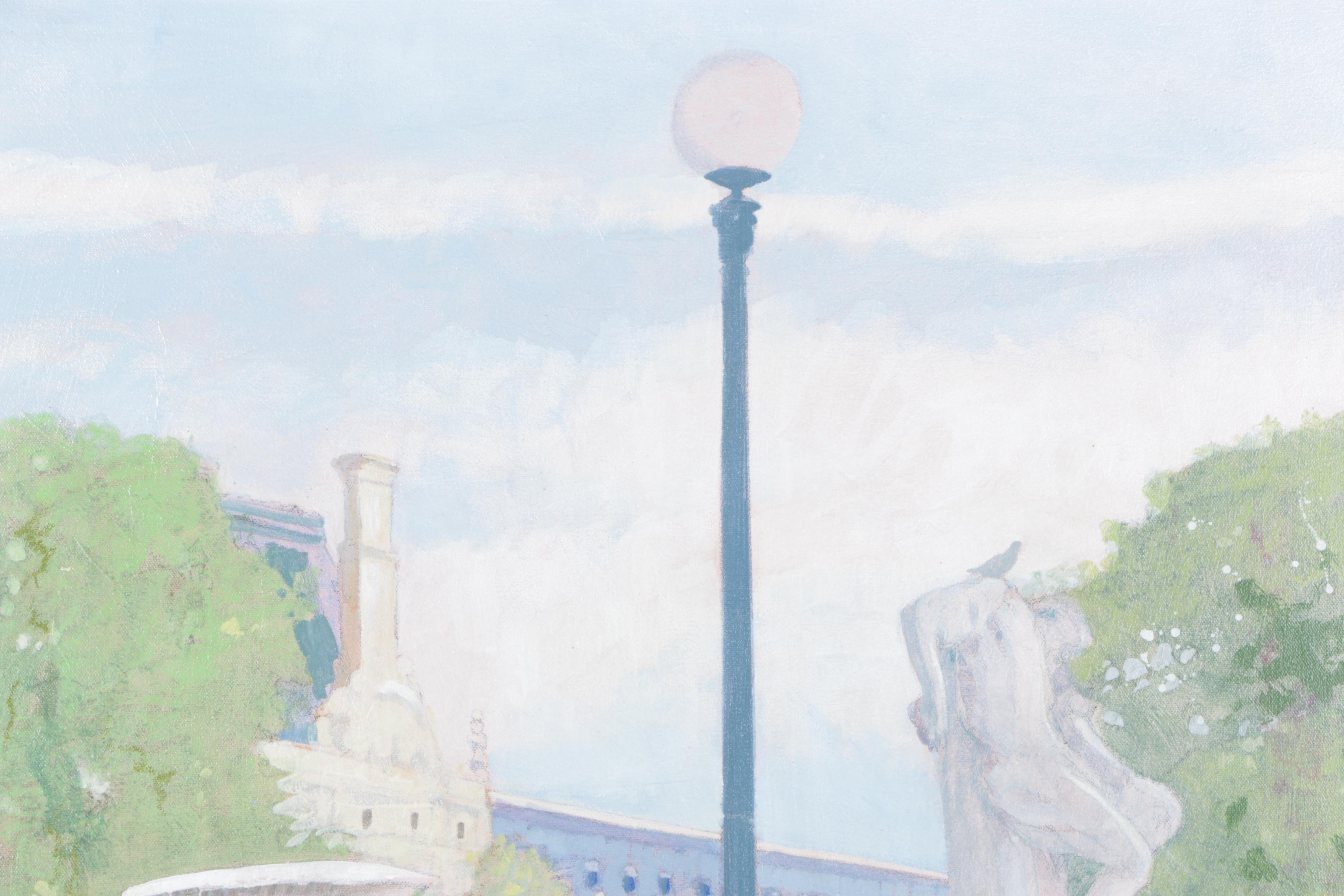 William Benecke Oil Painting on Canvas Board "Sunday in the Tuilleries"