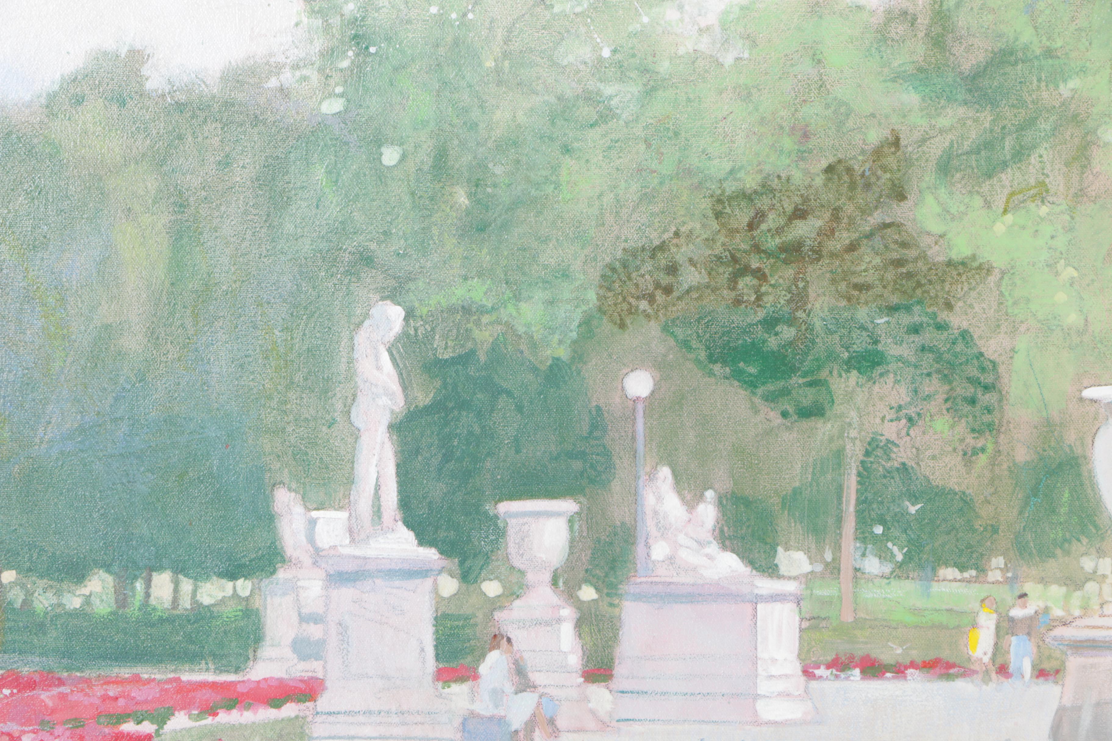 William Benecke Oil Painting on Canvas Board "Sunday in the Tuilleries"