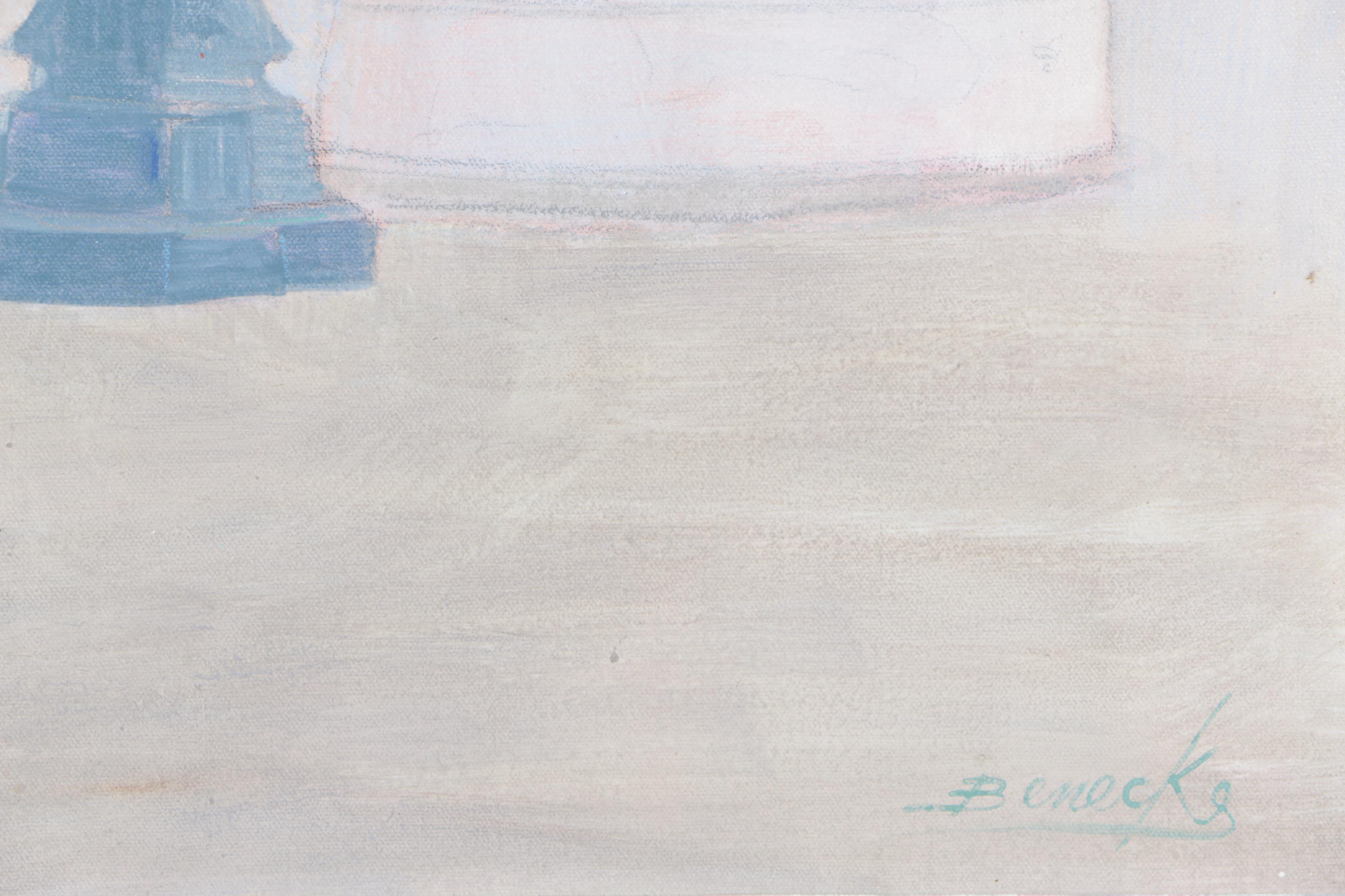 William Benecke Oil Painting on Canvas Board "Sunday in the Tuilleries"