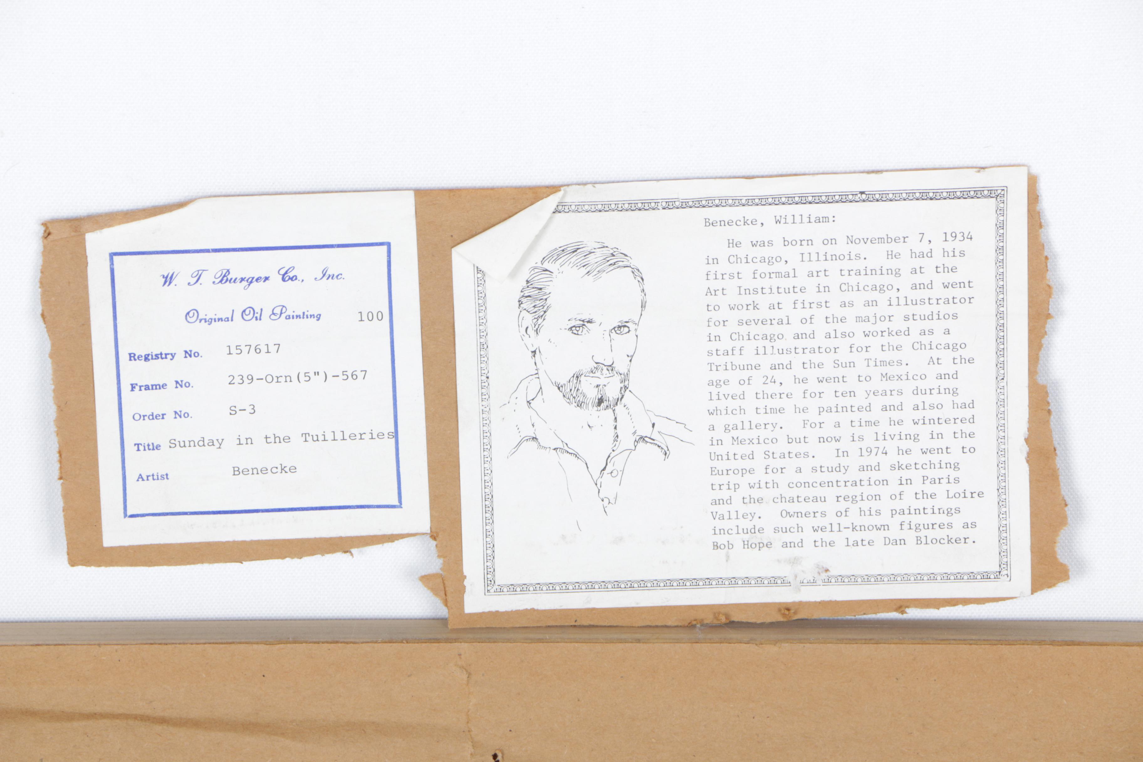 William Benecke Oil Painting on Canvas Board "Sunday in the Tuilleries"