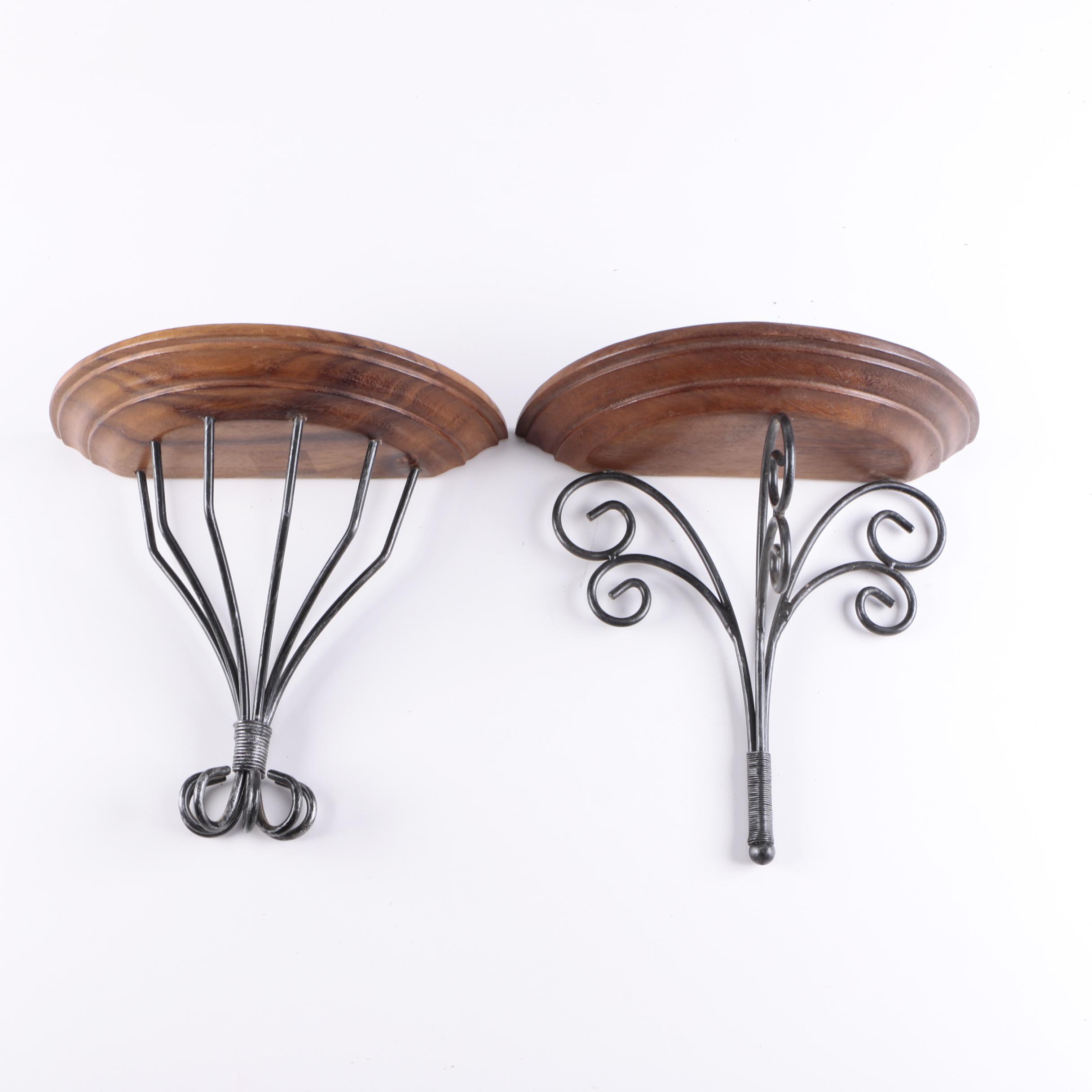 Pair of Wrought Iron and Wood Wall Brackets
