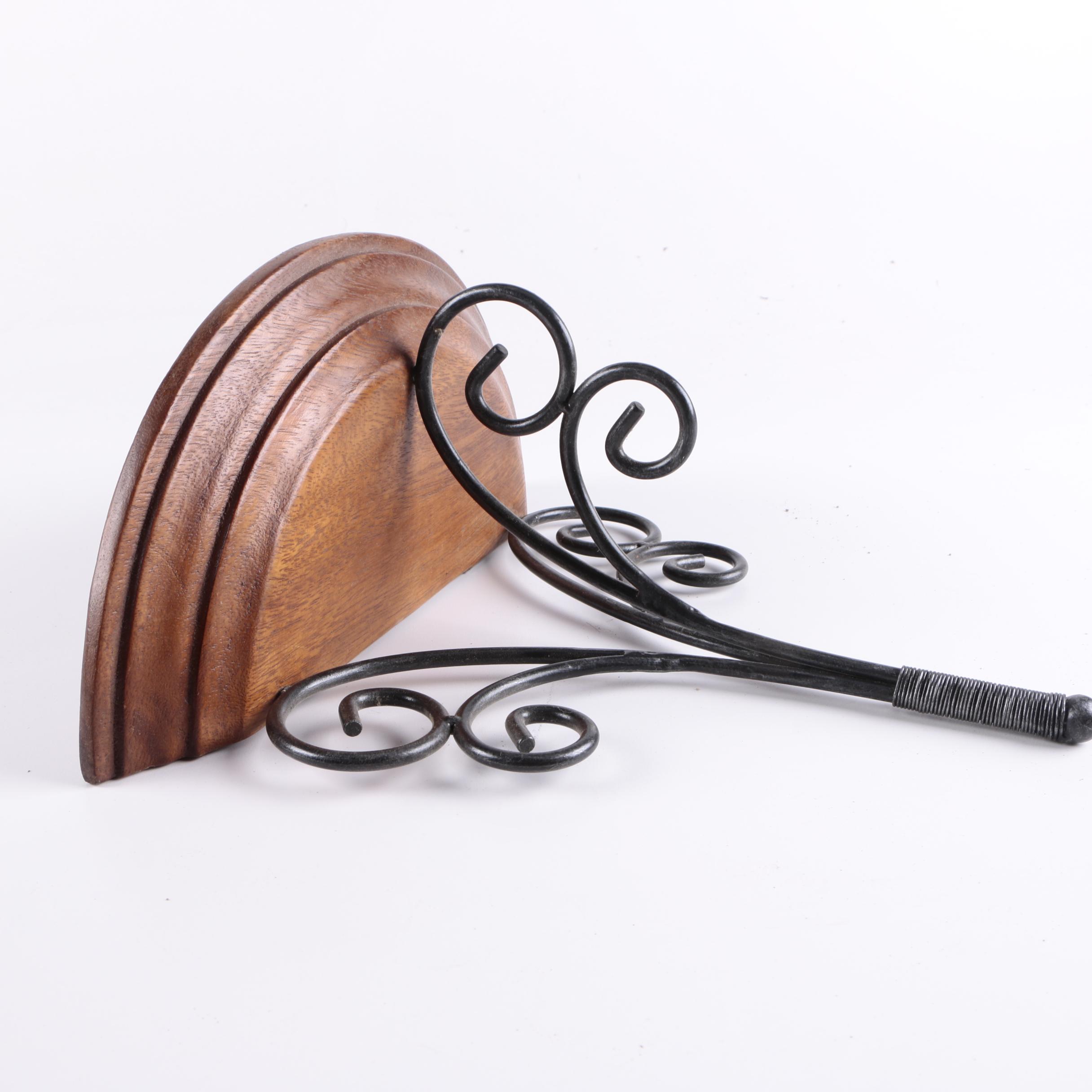 Pair of Wrought Iron and Wood Wall Brackets