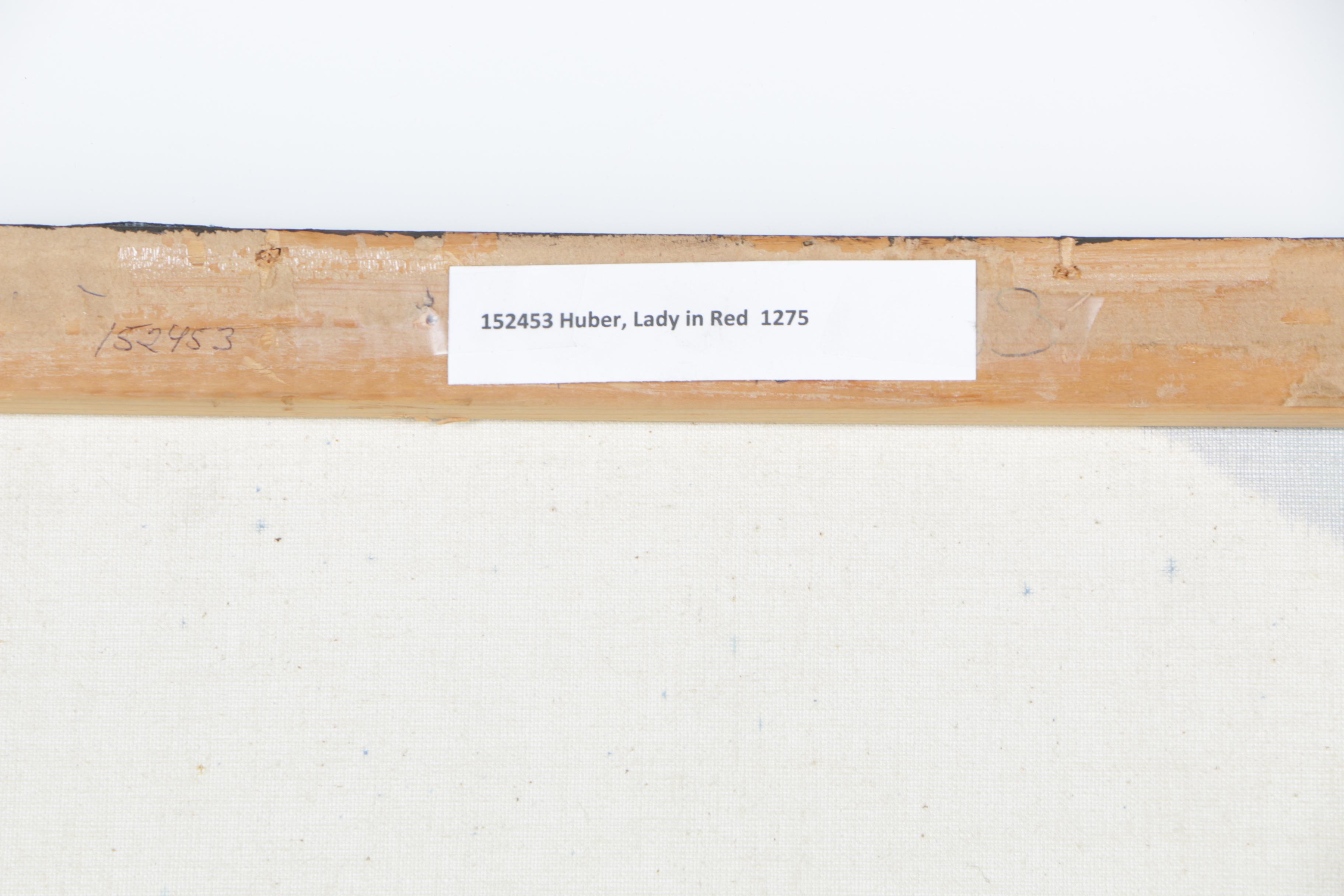 Alfred Huber "Lady in Red" Oil Painting on Canvas