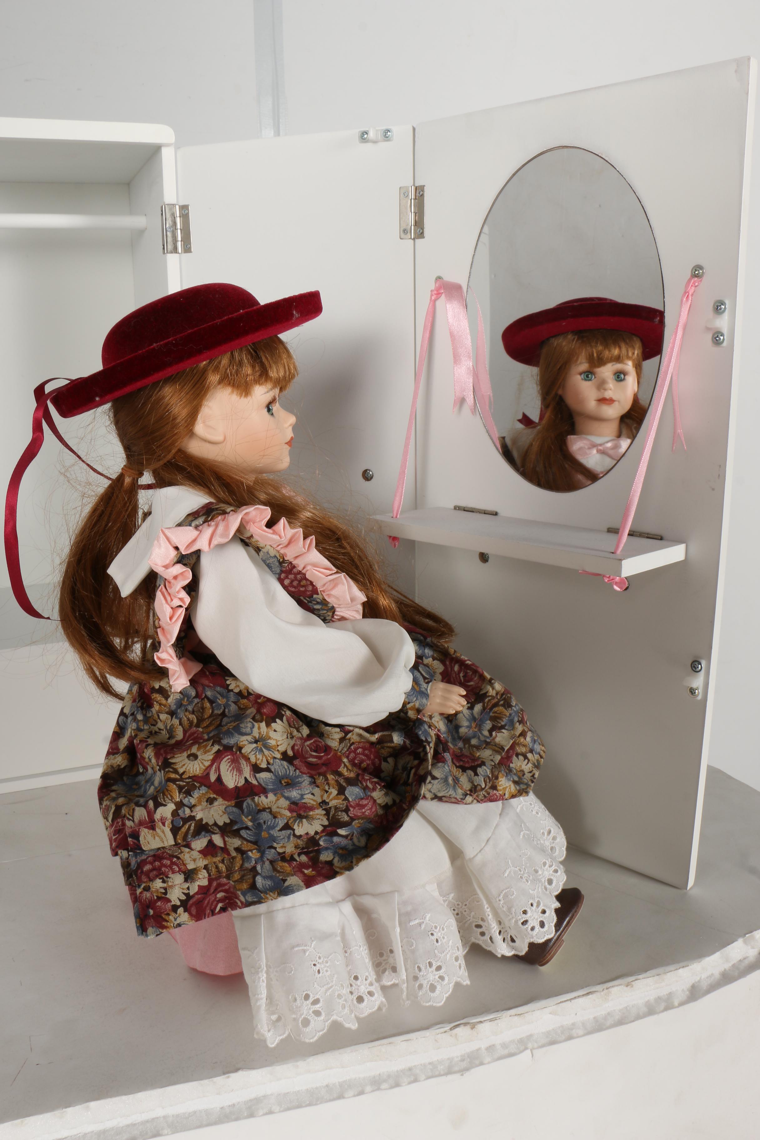Bisque Doll with Cabinet