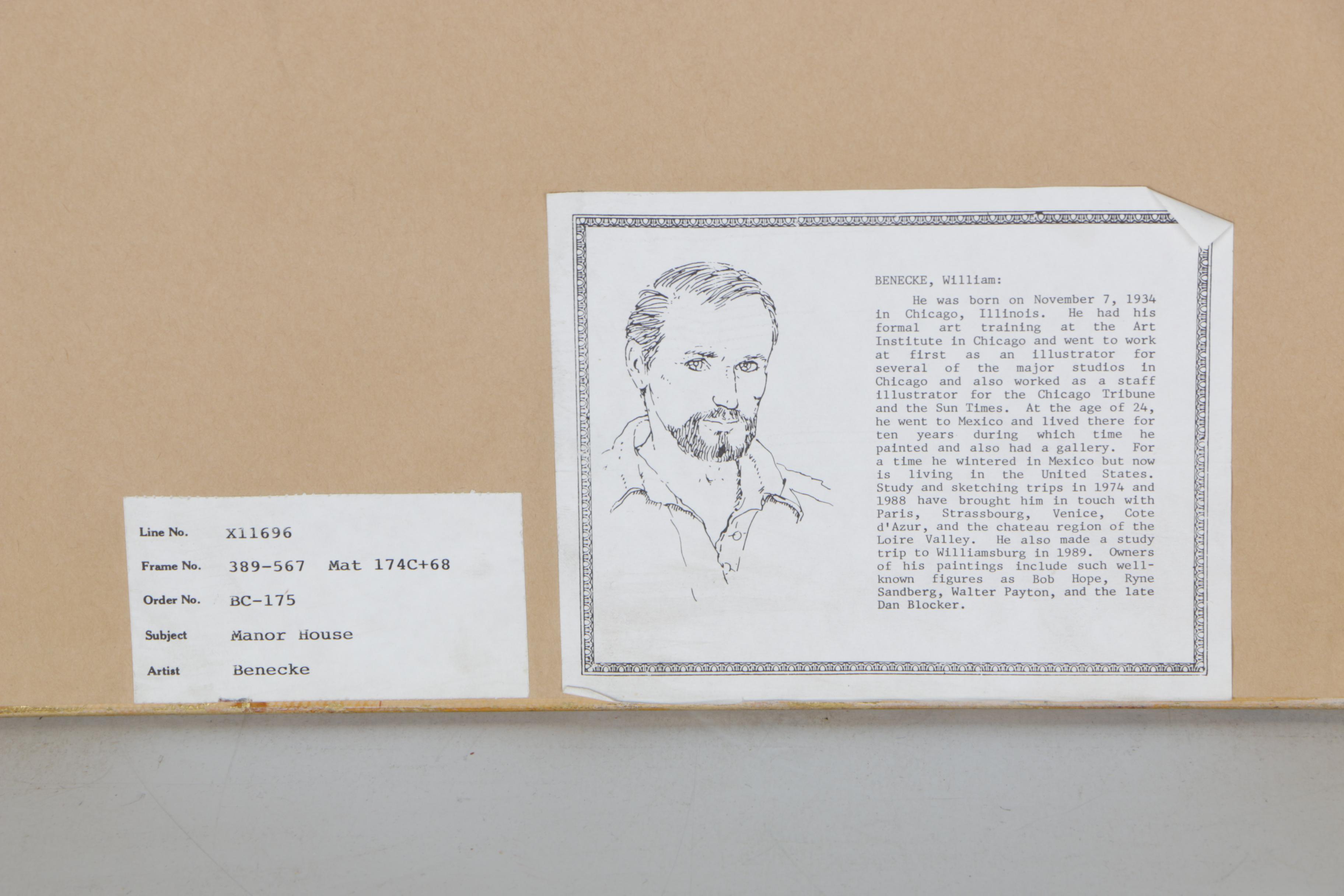 William Benecke "Manor House" Watercolor on Arches Paper